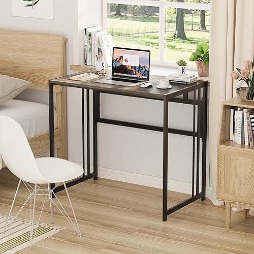 Miniatura 9 de Gezen Escritorio plegable de 32 pulgadas, no requiere montaje, mesa plegable, ahorro de espacio, estación de trabajo de escritura para oficina en