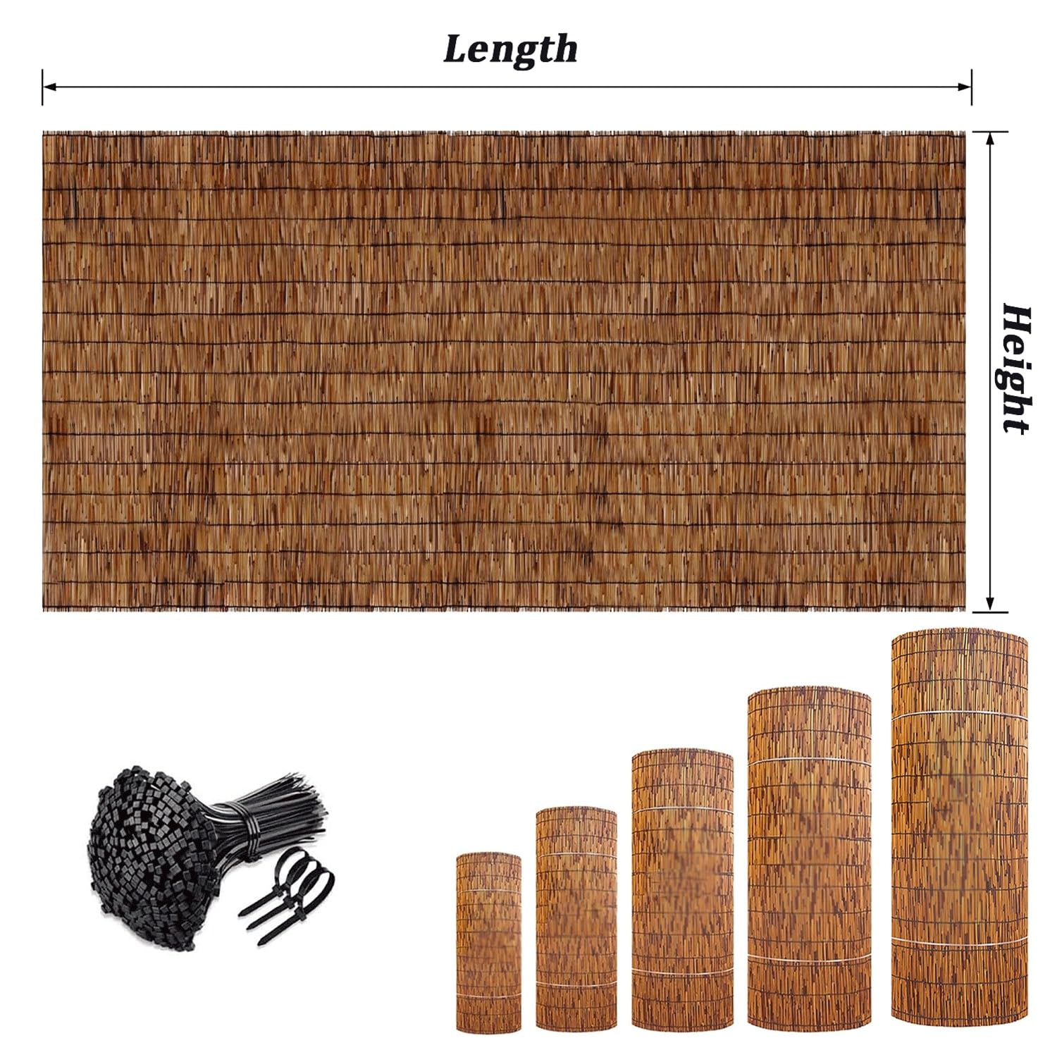 Rotolo di recinzione da giardino in bambù naturale, decorativo, per cortile, esterno, patio, terrazza, 168 x 800 cm, soluzione ecologica