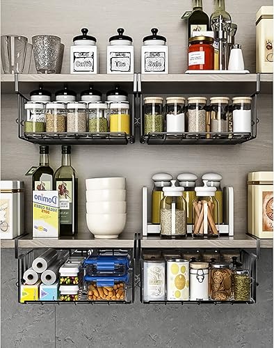 Miniatura 3 de Cesta de Almacenamiento Bajo Estante Paquete de 2 - Estante de Metal de 11.8 pulgadas Bajo Gabinete, Estantes de Cestas de Alambre Colgantes, Cesta