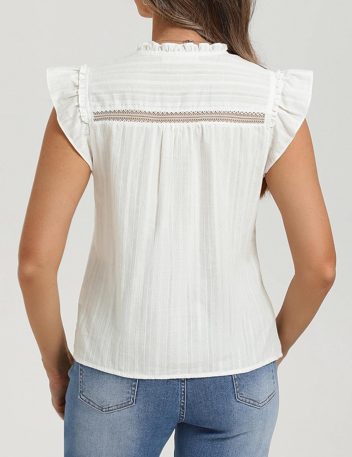 Belle Poque Women's Ruffle Sleeve Cotton Shirts V Neck Button Down Lace Crochet Blouses Spring Summer Dressy Casual Tops 2026 - Image 4