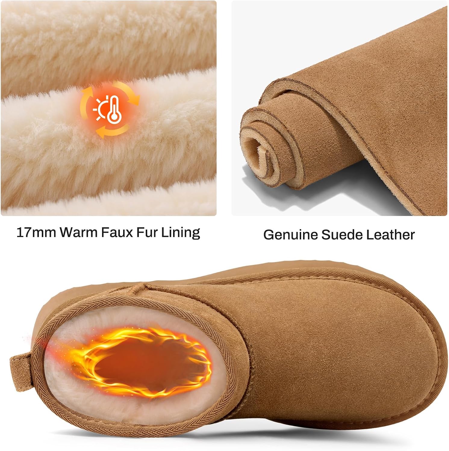TEMOFON Snow Ankle Boots for Women Genuine Suede Leather Winter Booties Waterproof Warm Anti-Slip Memory Foam Platform Outdoor Shoes