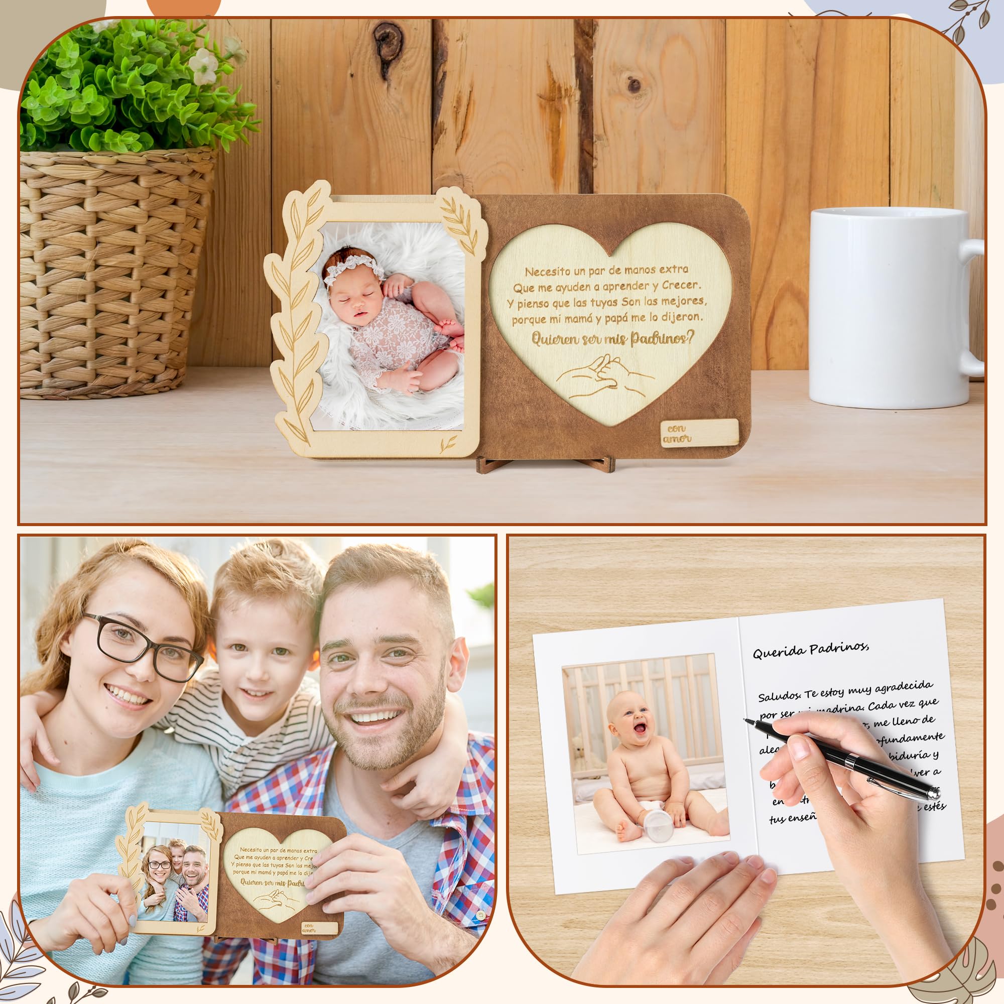 CJiangpo Will You Be My Godparents Proposal Gift Picture Frame Set, Madrina Padrino Proposal Puzzle in Spanish Asking to Be Godparent Announcement Card Gift from God Child Baptism Christmas Ideas
