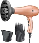 NITION Negative Ions Ceramic Hair Dryer with Diffuser(Large Size 5.3 inch) Attachment Ionic Blow Dryer Quick Drying,1875 Watt 2 Speed / 3 Heat Settings,Cool Shot Button,Lightweight,Gold