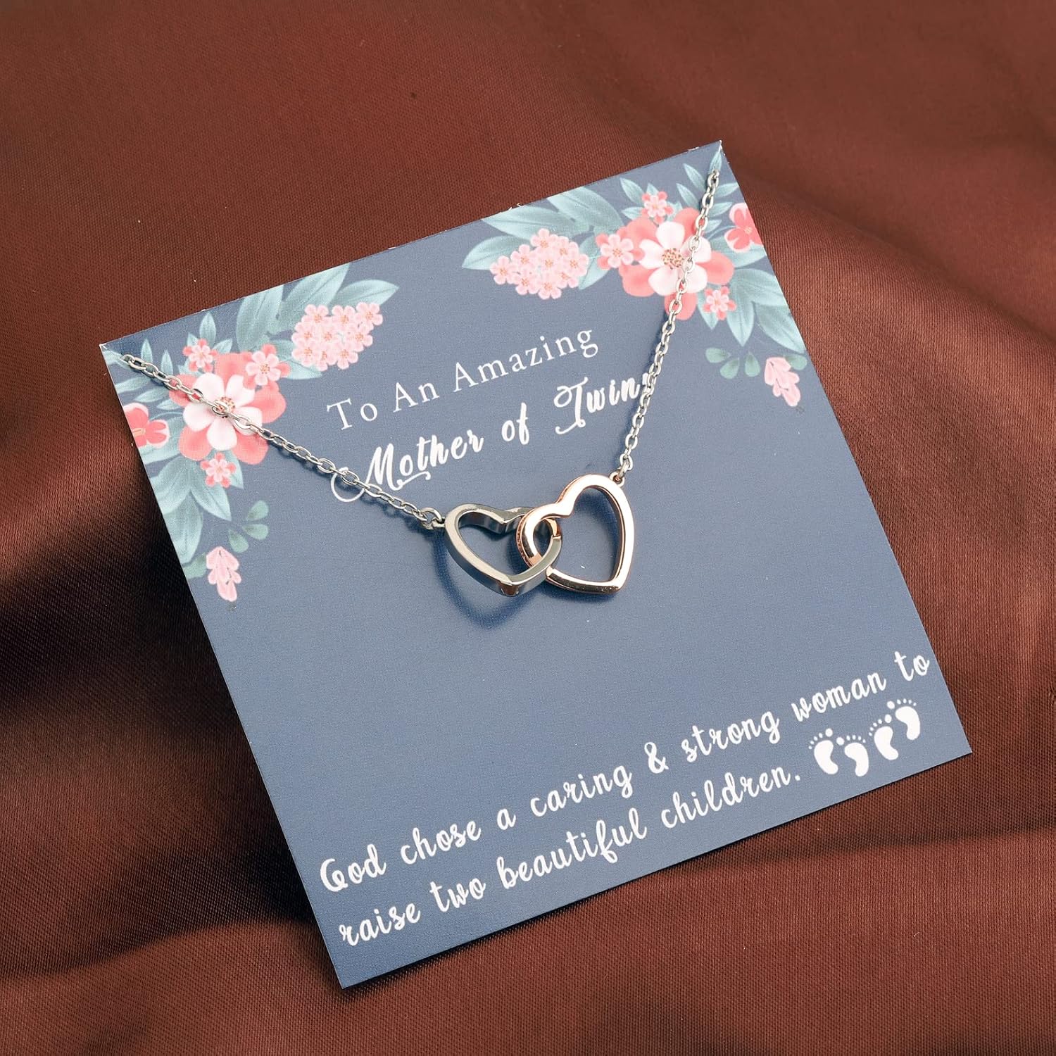 PLITI Twin Mommy To Be Gift Interlocking Heart Necklace For New Mom, Grandma, First Time Mom