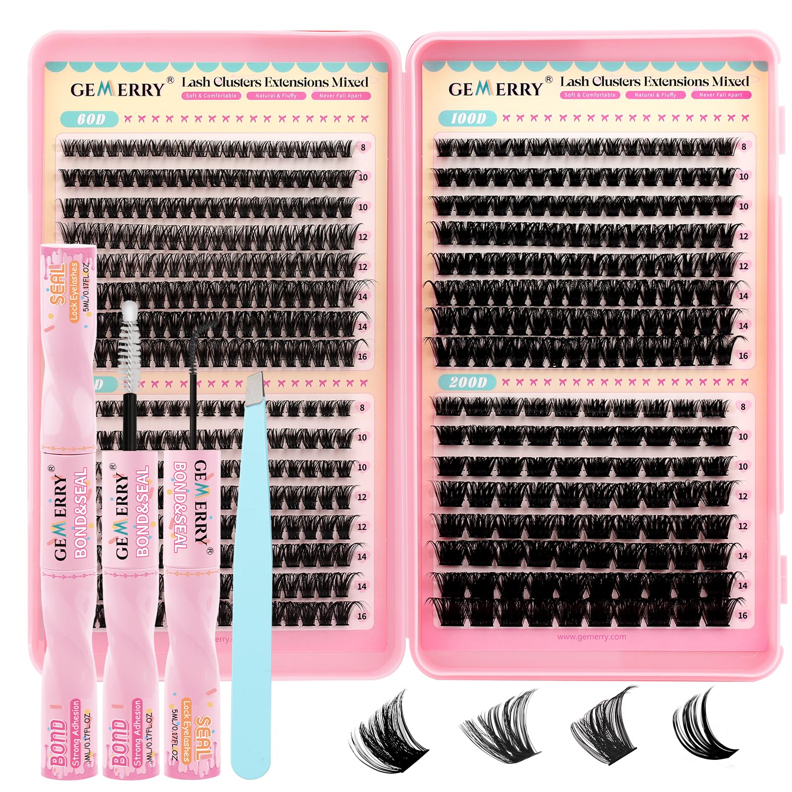 GEMERRY Pestañas Postizas 30D+40D+50D+60D+80D+100D D Curl 8-16mm Mix Pestañas Pelo a Pelo para Extensiones de Pestañas Cluster Lashes — view 12