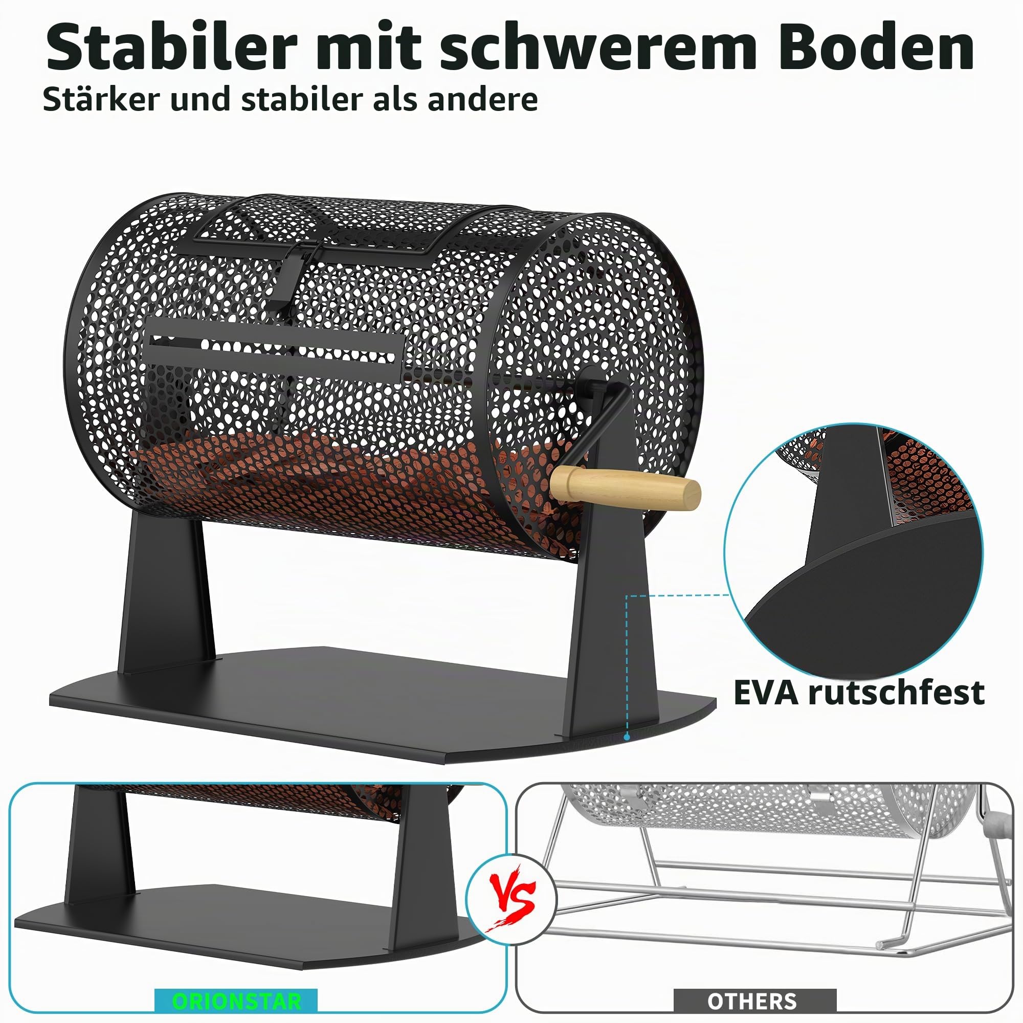 Orionstar Tombola-Trommel Metall-Lotterie-Spinner für Tickets, mittlere Größe mit Holzgriff, fasst 2500 Lose, Schwarz