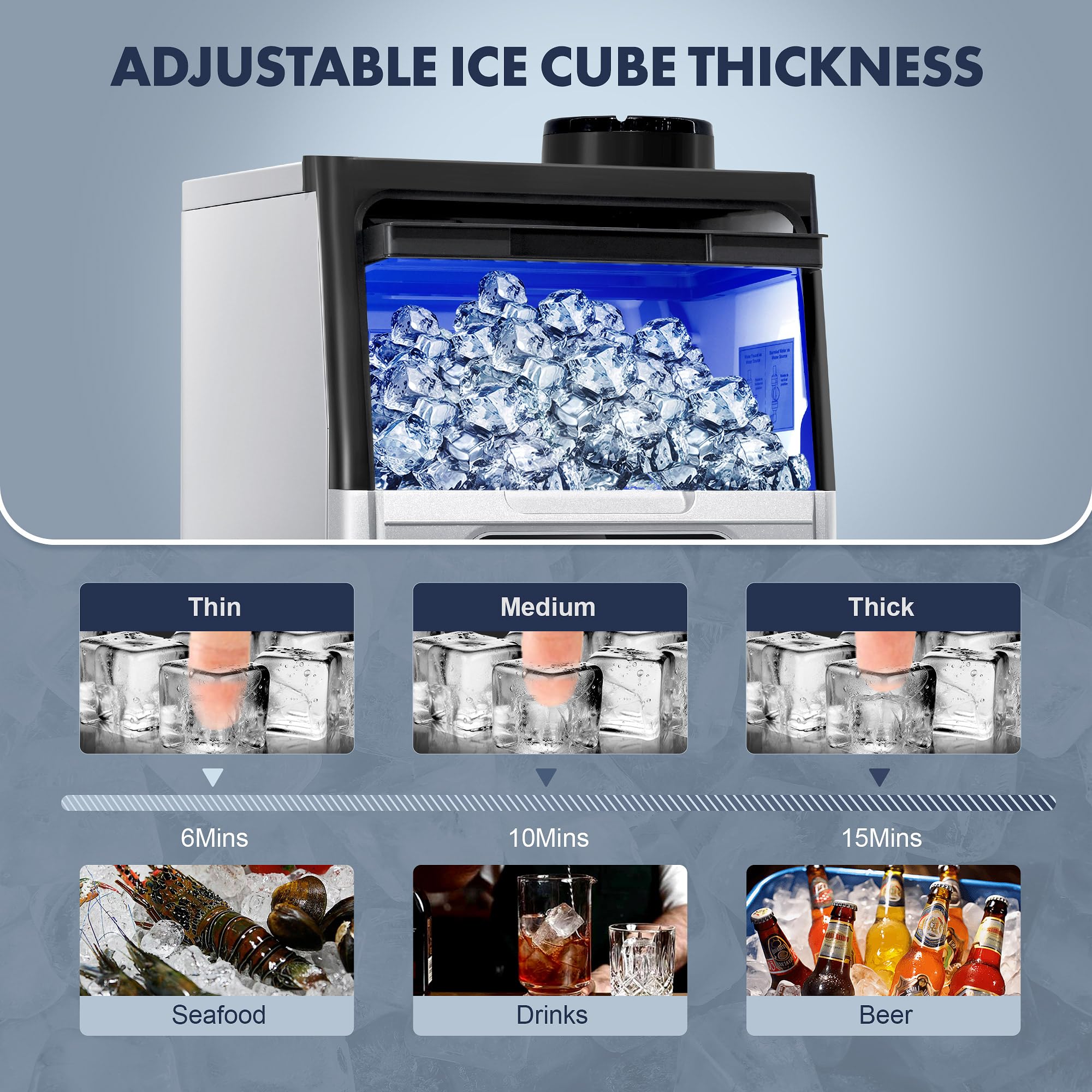 Zomagas 100LBS/24H Commercial Ice Maker Machine, Dual Water Inlet Under Counter or Freestanding Ice Machine, 36 Cubes/Cycle with 22LBS Storage for Home, Bar, Restaurant, Coffee Shop - Image 2