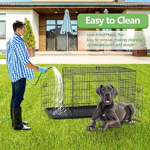 Miniatura 3 de Jaula plegable de alambre de metal de 48 pulgadas, puerta doble, jaula portátil plegable, resistente, extra grande con sarténseparadormango a prueba