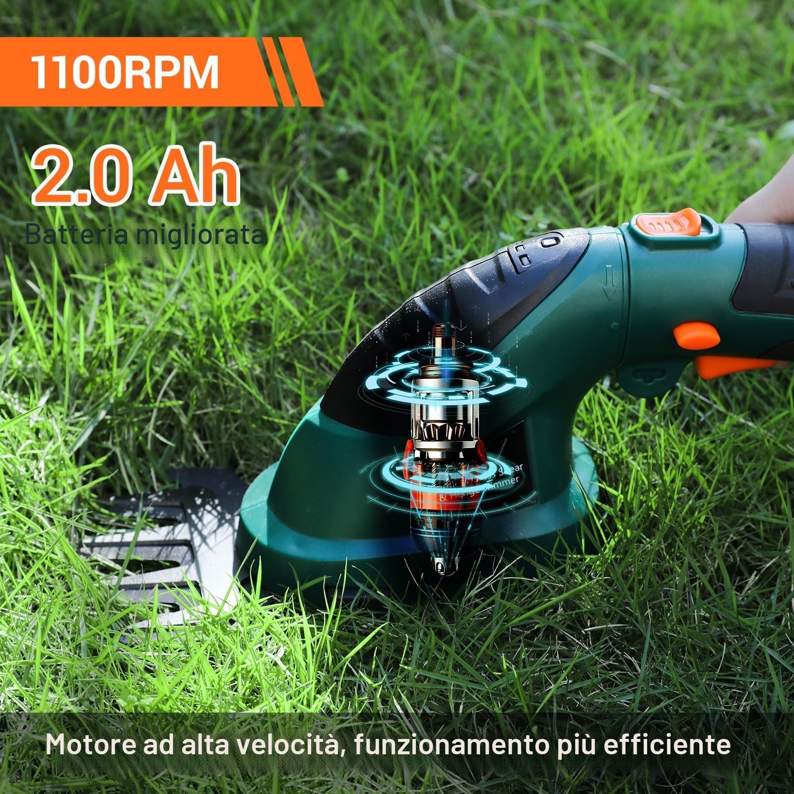 LIFERUN Cesoia per Erba a Batteria 7,2V 2000mAh 2 in 1 Tagliasiepi Elettrico con Manico Telescopico