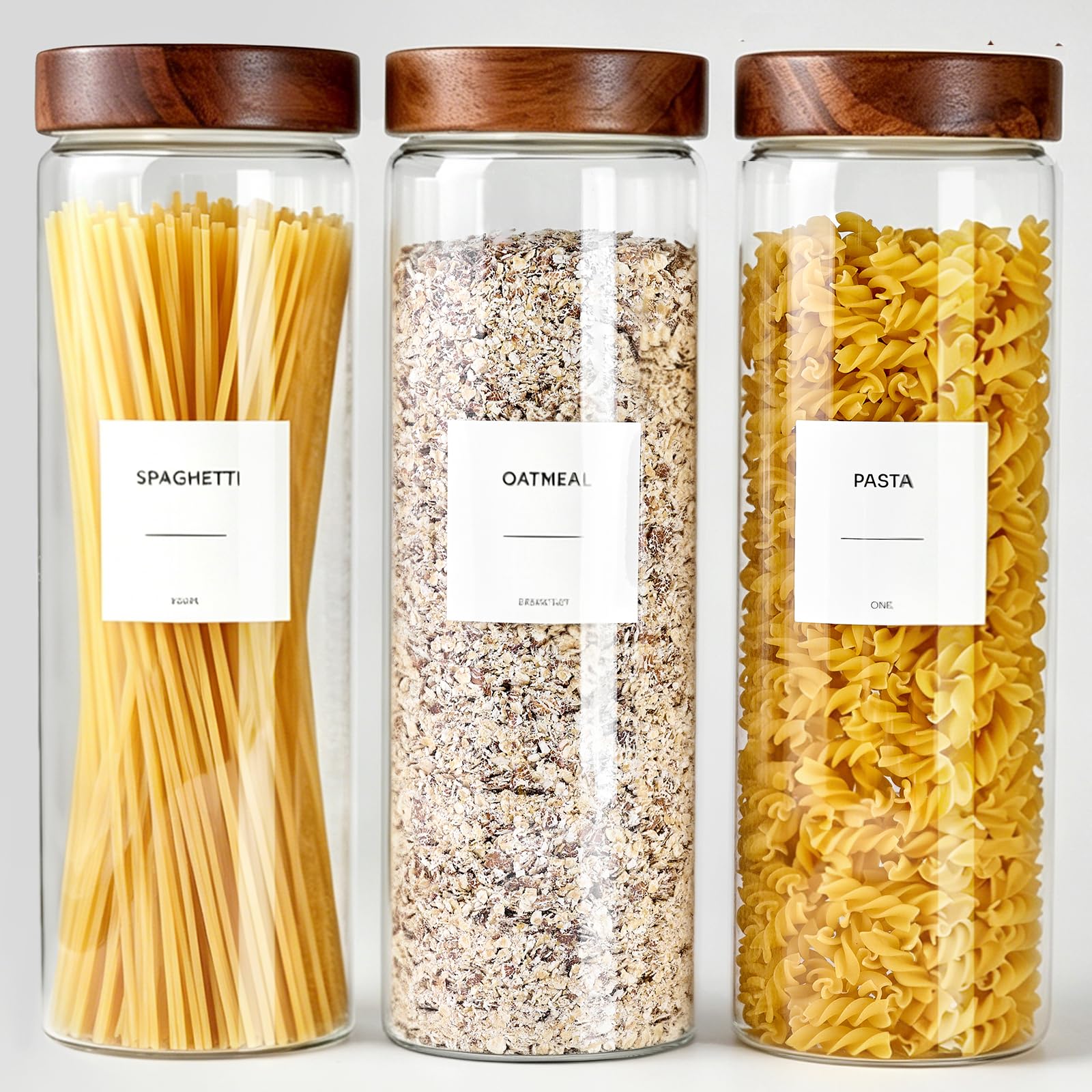 MUVEKA Glass Pasta Storage Containers with Sealing Bamboo Airtight Lid, 70oz Glass Jar with Lid Spaghetti Container Food Storage for Pasta, Noodles, Cereal