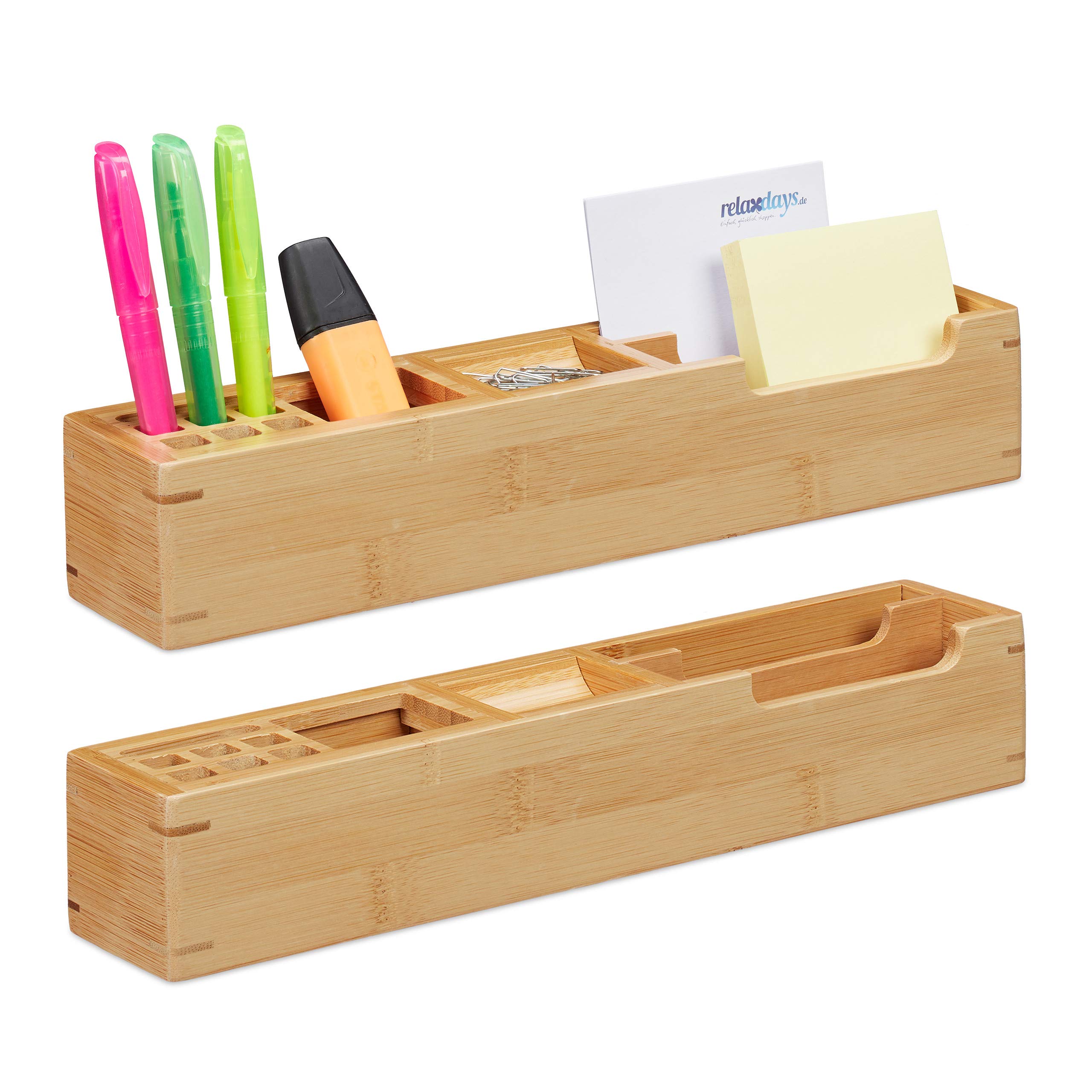 Organiseur De Bureau En Bambou Relaxdays - 6 Compartiments Pour Stylos, Lettres Et Fournitures, 12,5 X 22 X 16 Cm