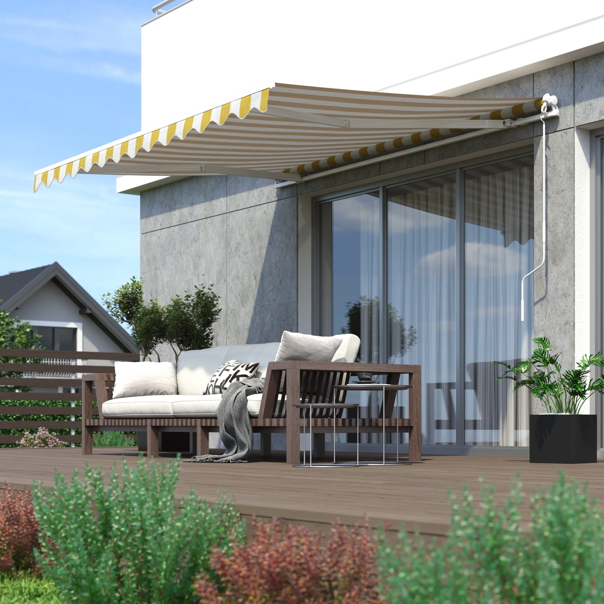 paramondo Gelenkarmmarkise Easy Balkonmarkise Sonnenschutz Terrasse, Vollständig zusammengebaut, Kurbelbedienung, 2,95 x 2 m (Breite x Ausfall), Blockstreifen Gelb-Weiß