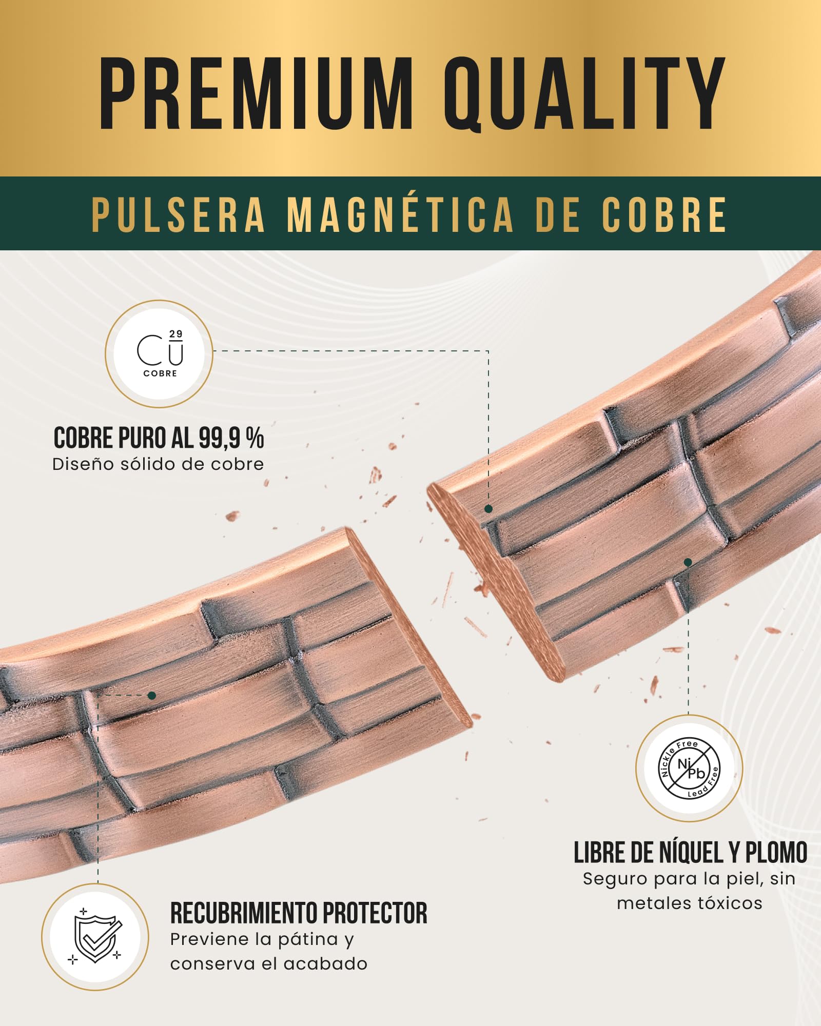 MagnetRX® Pulsera magnética para hombre – Cobre puro 99.9%
