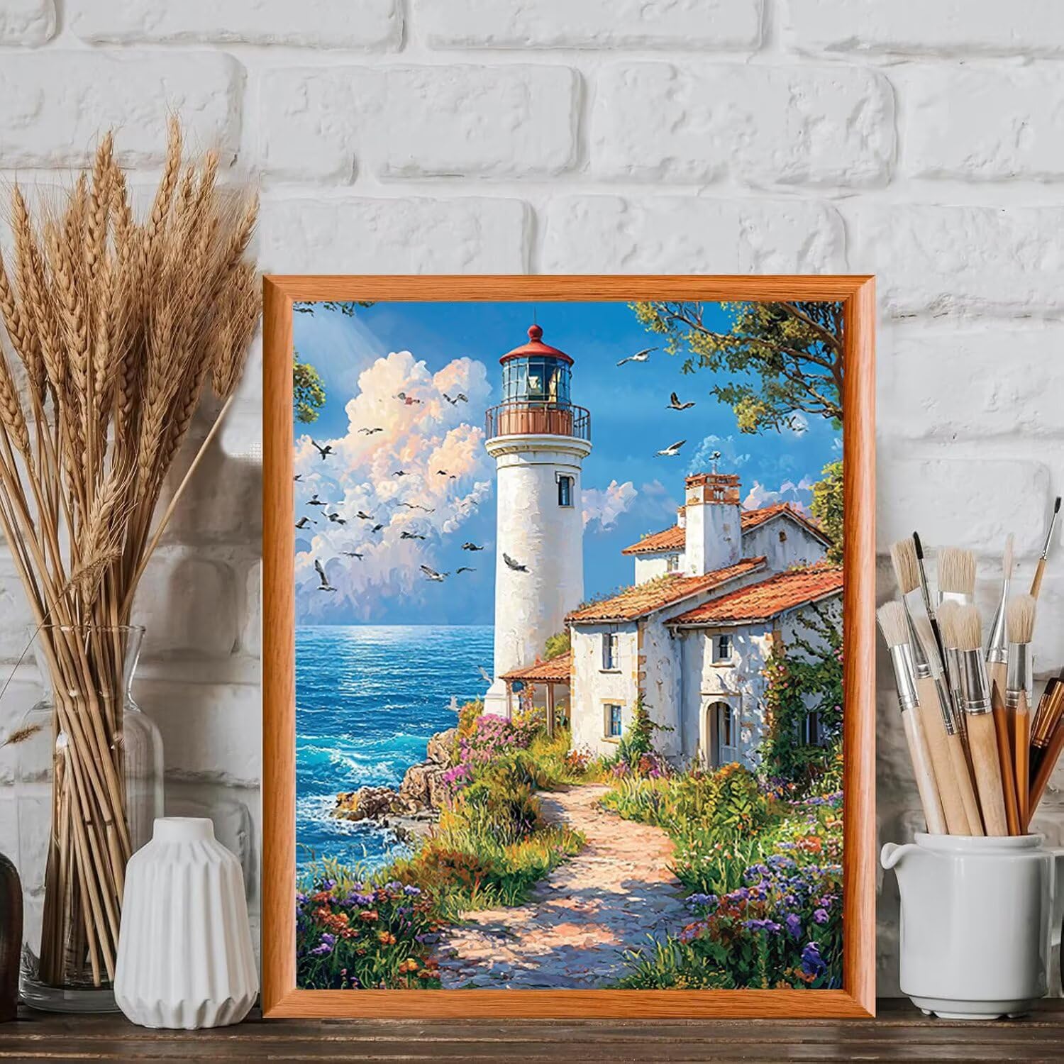 Vista marina e faro Dipingere con i Numeri per Adulti, 70x90cm a-295 | Pittura a Olio Kit, fai da te Quadri da Dipingere Numerat, Adulti Bambini Hobby Creativi,Pittura Adulti Decora la Casa Regalo