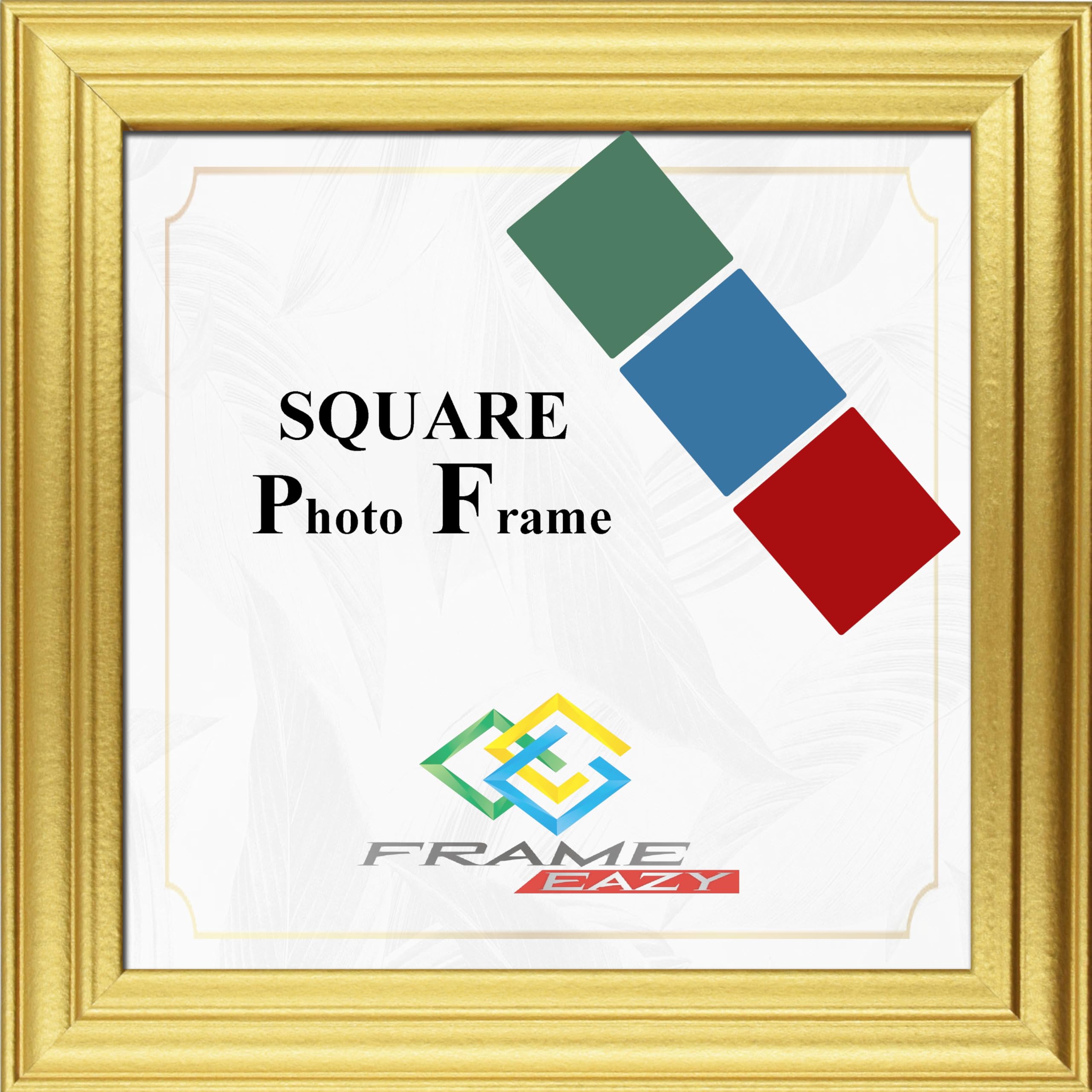 FRAME EAZY 9"x9" Square Photo Frame Gold - Antique Style Square Picture Poster Frames With Safe Perspex Front & Wall Mounting Hooks - Square Frame Gold, 9x9 Inch (22.8 x 22.8cm)