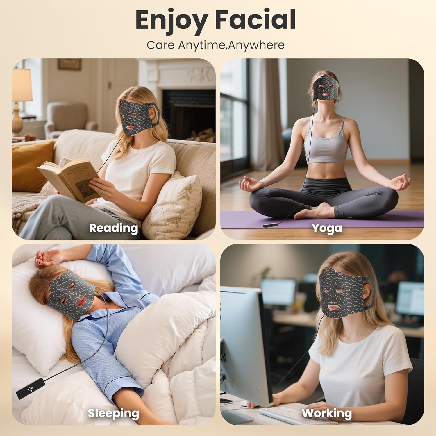 7-1 Colors LED Facial Skin Care Mask,Red Light Mask for Face, Cordless Led Silicone Face Mask Light,Salon or Home,Black.