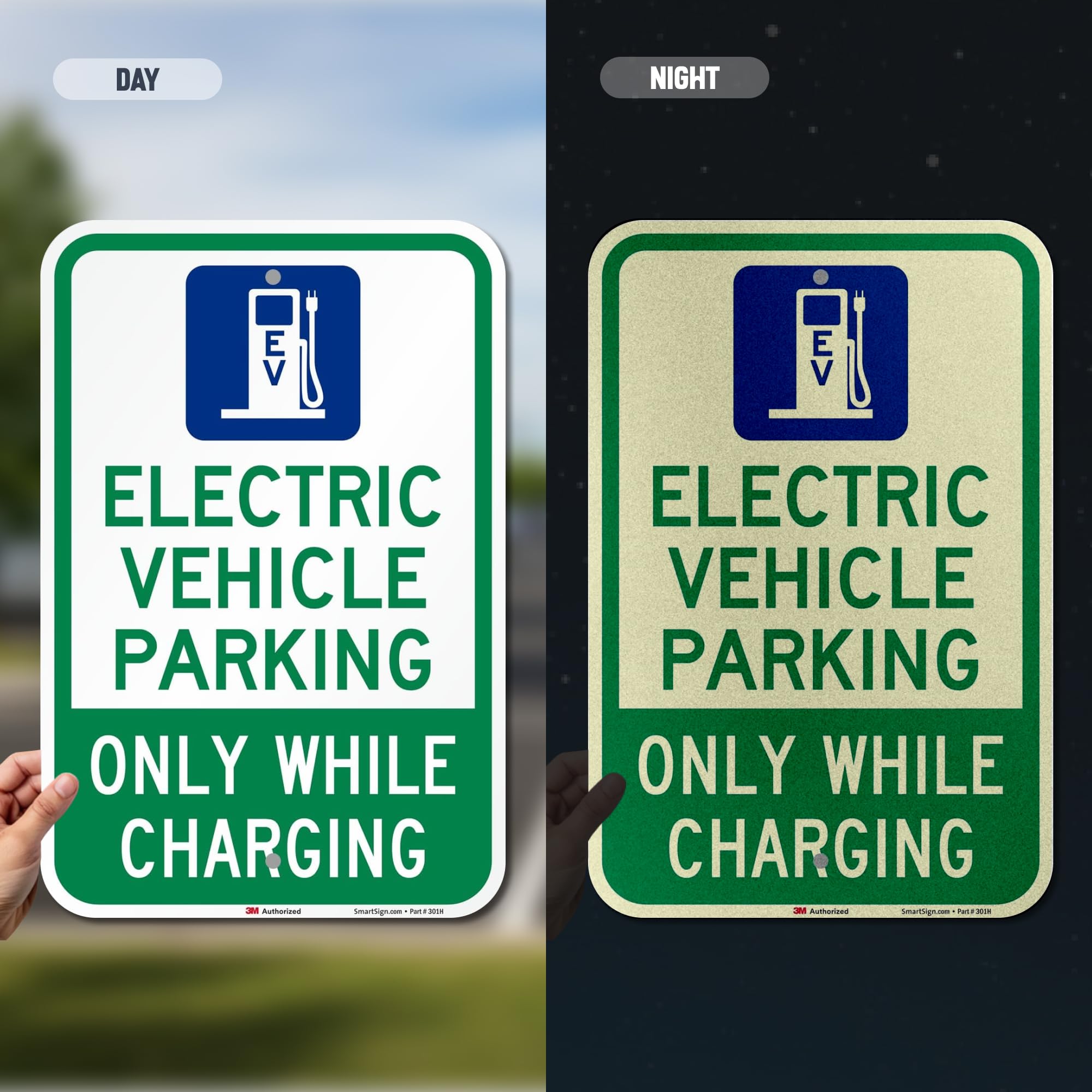 SmartSign Letrero "Electric Vehicle Parking - Only While Charging", aluminio de 63 mil, material reflectante de grado de ingeniería laminado 3M, azul, verde y blanco