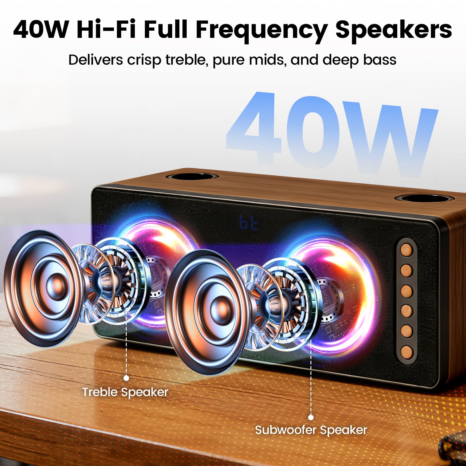 CT-380 Altoparlante Bluetooth 40W 2.0 Canali con Microfono Senza Fili Multi-Input (Ottico/Coassiale/HDMI ARC/AUX/USB) per Karaoke Casa TV/Party