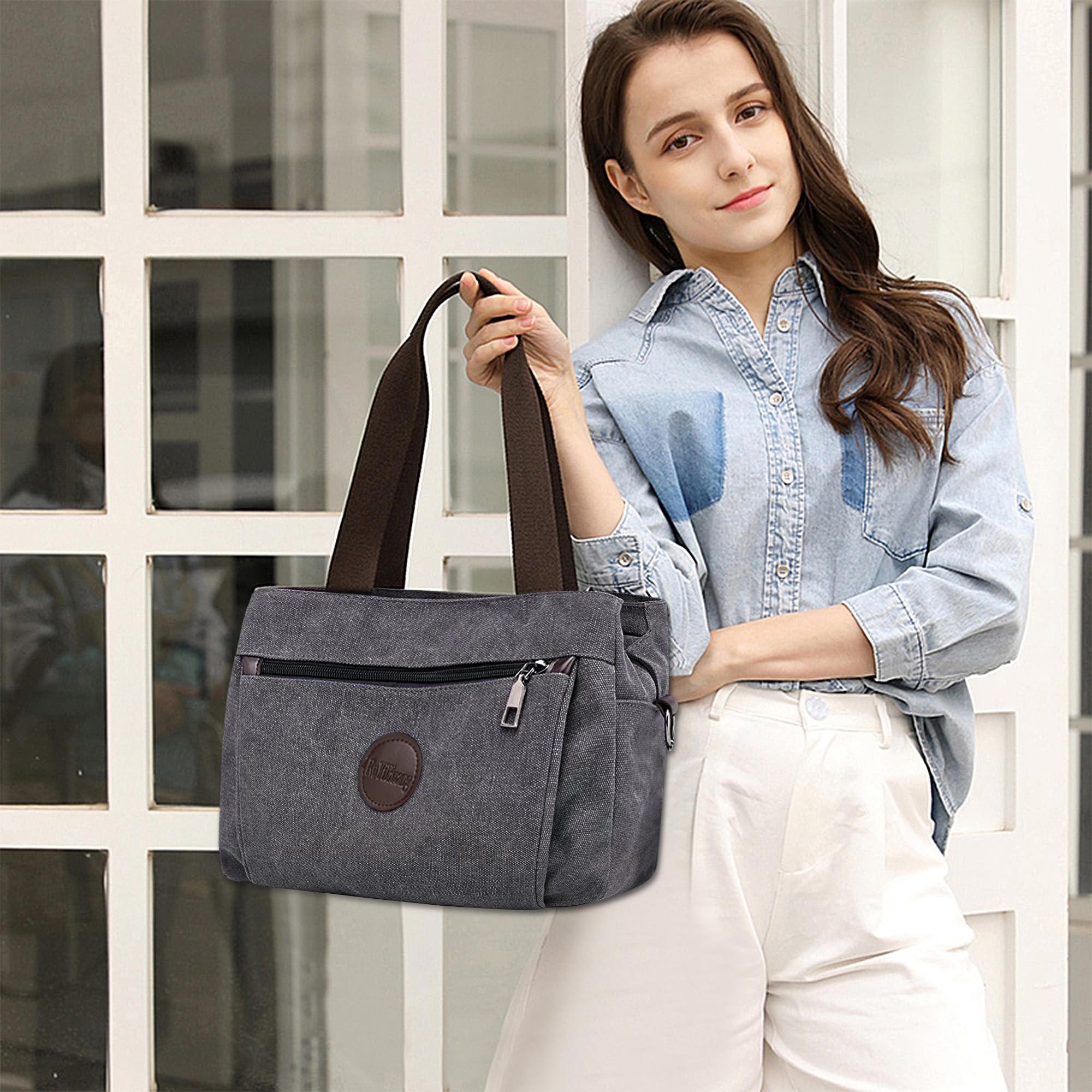 Femmes Sac à Main Toile Sac Bandoulière Voyage Sac Messenger Léger Sac de Toile Vintage Femme Voyage Quotidien École Sac Bandoulière