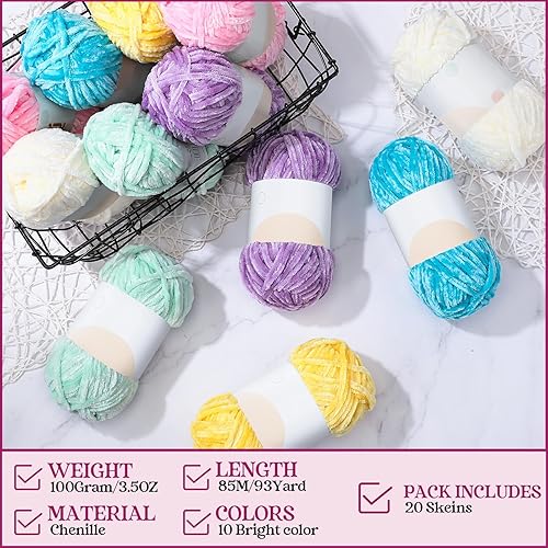 Miniatura 6 de Xinnun Hilo de felpa de 12 madejas, hilo de felpilla grueso, hilo de terciopelo suave para tejer, bricolaje y manualidades, longitud total de 1116