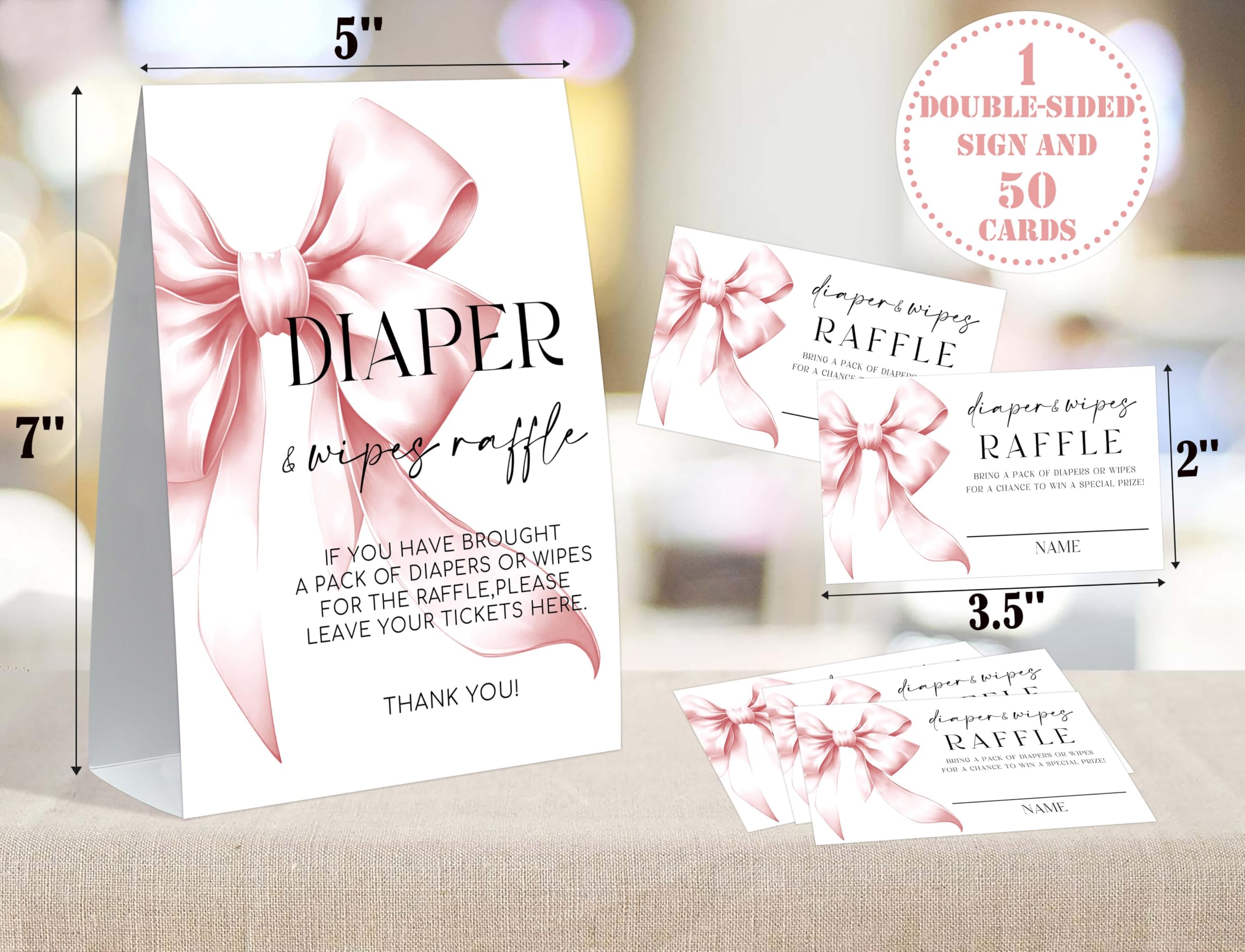 50 sztuk różowej kokardki na loterię z różową kokardką i biletami na loterię na pieluchy, gra na baby shower, gra ujawniająca płeć, prezenty na baby shower, neutralne dekoracje ujawniające