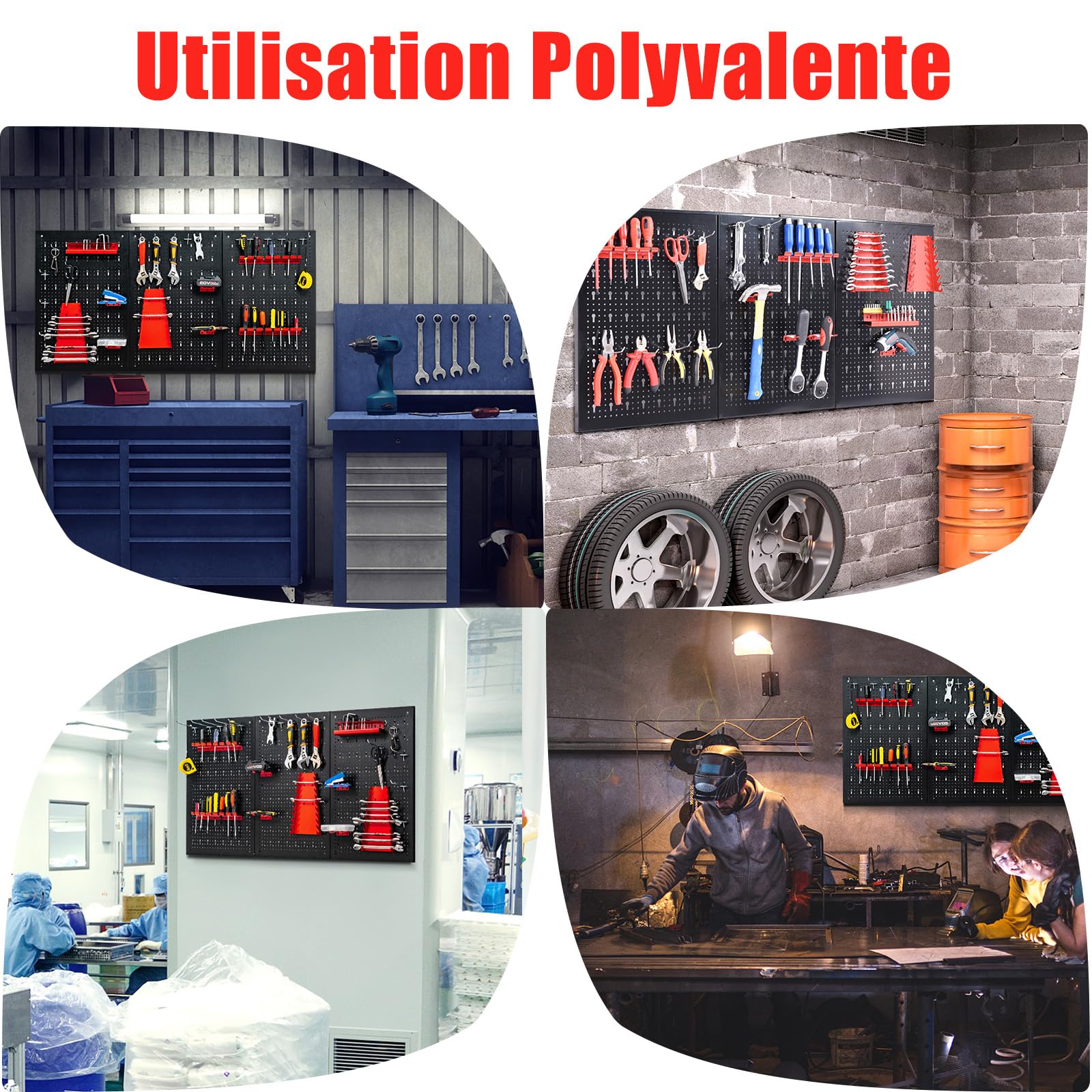 SOARS Pannello Porta Attrezzi da Parete 120 X 60 CM, 3 Pannelli Perforati in Metallo con kit di 20 Ganci, Stabile e Resistente, per Garage, Officina (Nero+Rosso C, 120 X 60 X 2 CM)