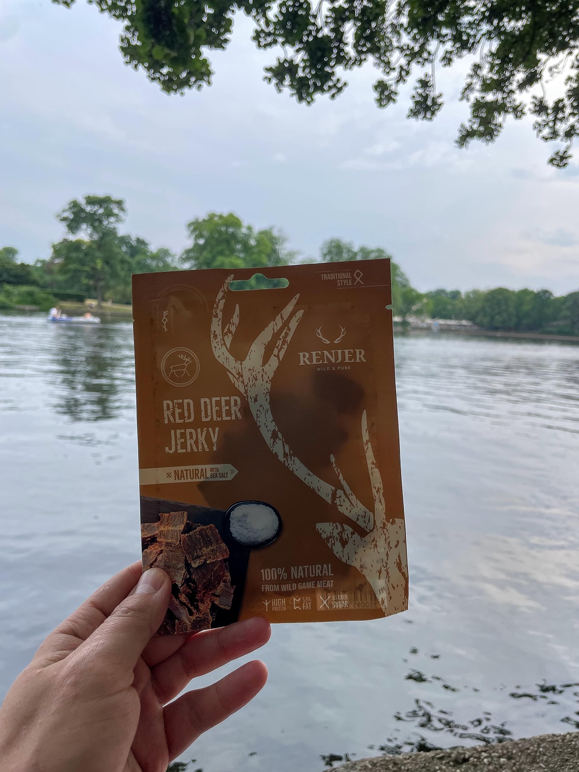 Renjer Red Deer Jerky with Sea Salt - Confezione da 15 (15 x 25 g) - Autentica esperienza di gusto nordico, carne di selvaggina, qualità gourmet