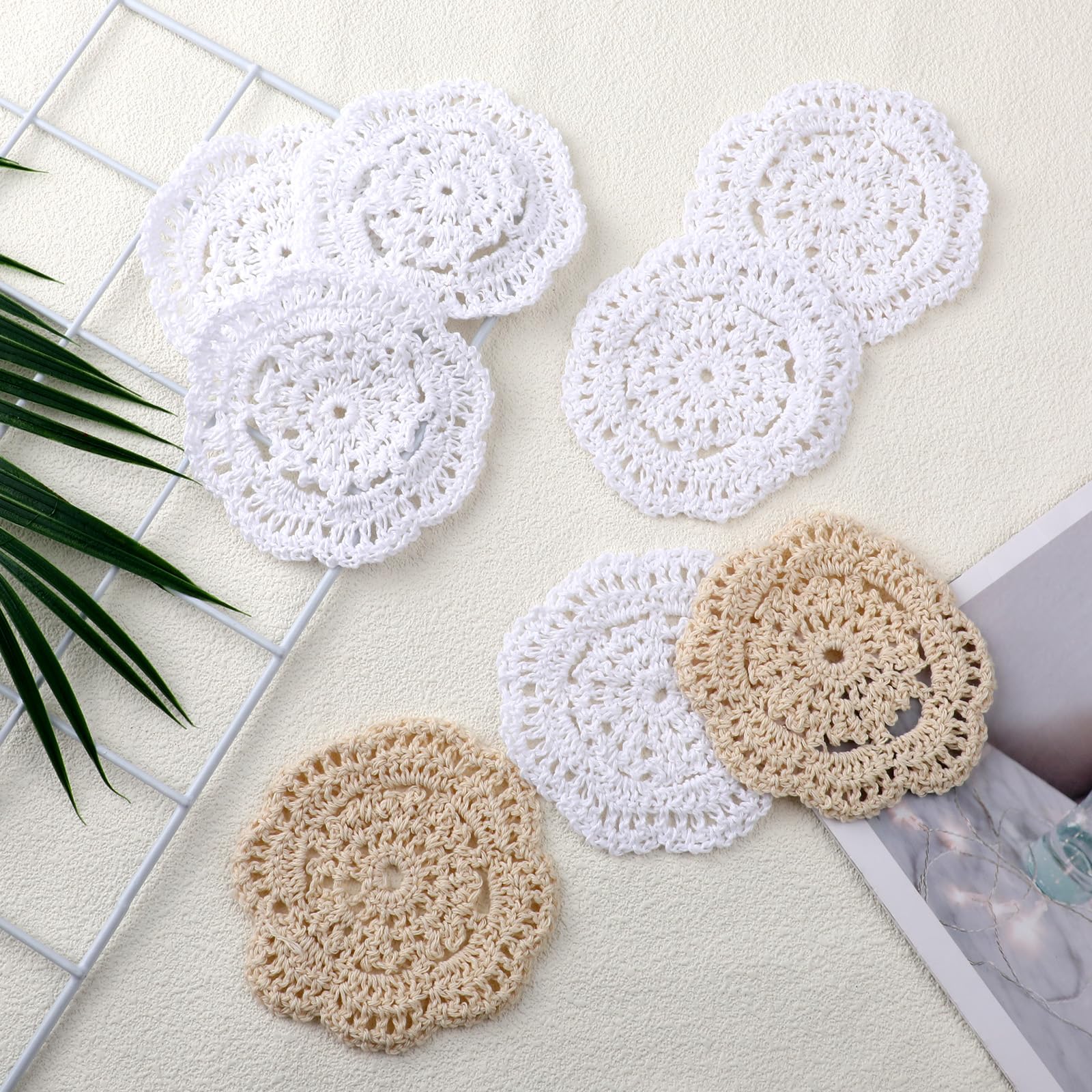 12 PCS Small Lace Doilies Crochet Doilies for Cups Coasters 4 Inch Handmade Crochet Cotton Coaster Small Vintage Cloth Lace Placemats Lace Fabric Coasters for Table (White/Beige)