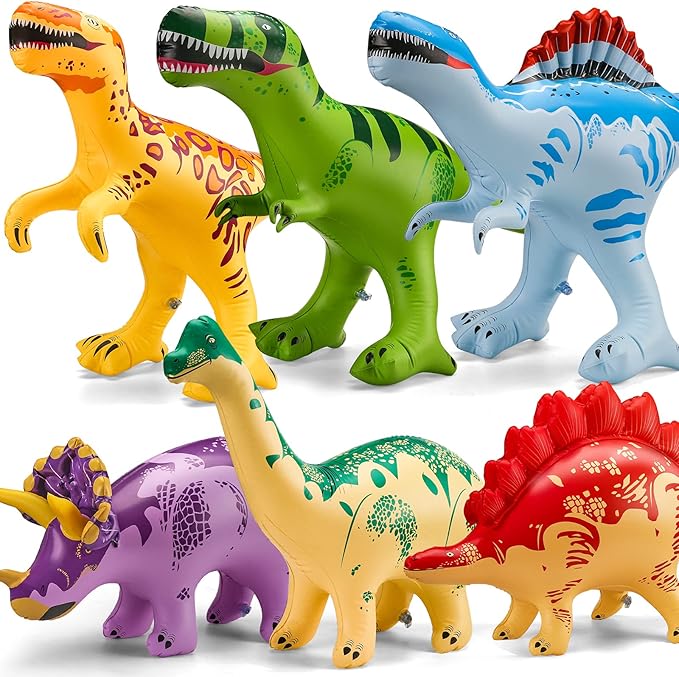 6 Pack Inflatable Dinosaur Toys with Air Pump, Blow up