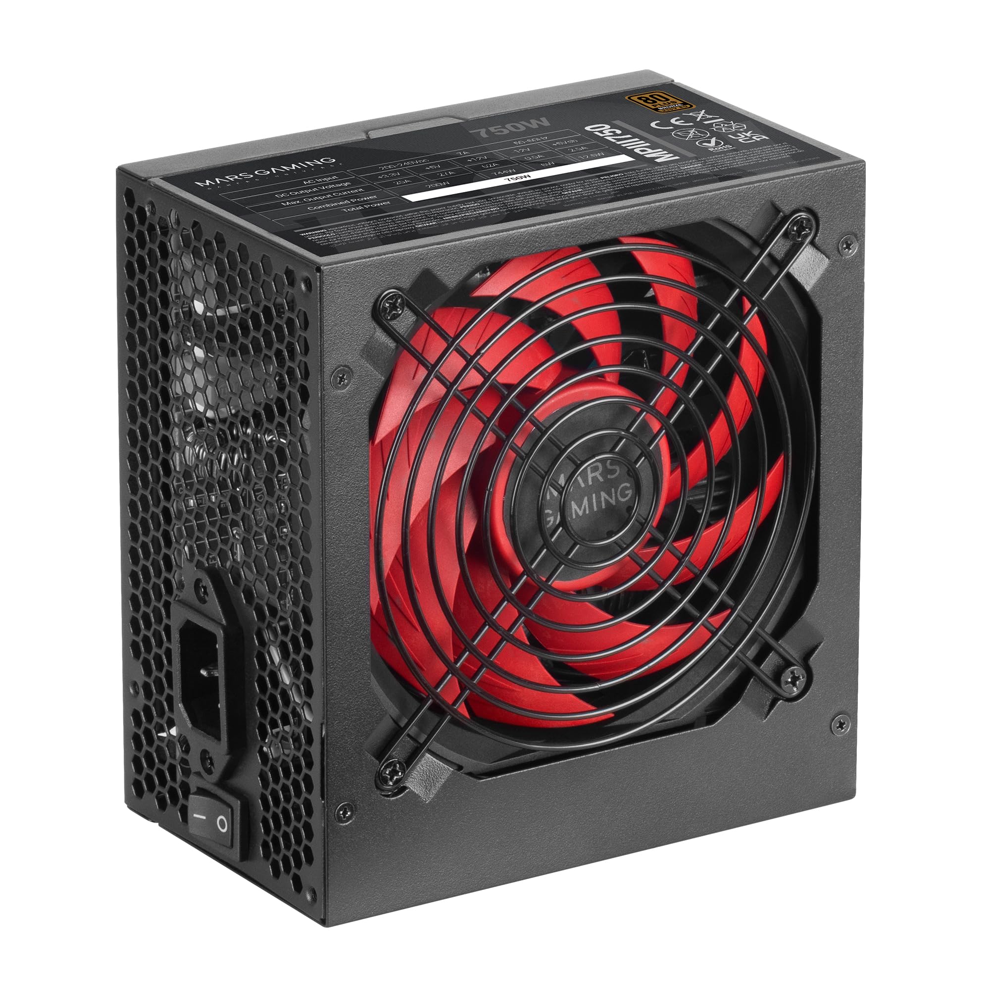 Mars Gaming MPIII750 ATX-Netzteil, 750W, 80 Plus Bronze, Schwarz | 5 Jahre Garantie, 80Plus Bronze-zertifiziert, 86 % Energieeffizienz, APFC, 120mm-AI-RPM-FDB-Lüfter, DC-DC und SMD