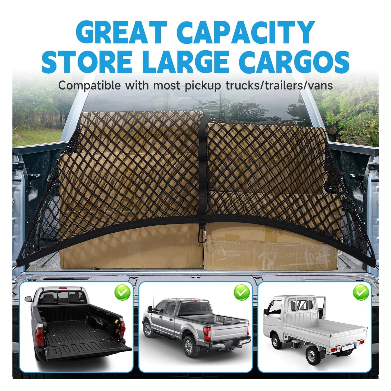 Copertura per Bagagliaio Rete Bagagliaio Camioncino Rete Elastica Bagagliaio Un'auto Con 6 Moschettoni 120 Cm X 120 Cm Rete Fissaggio Per Tetto Automatico Rete Fissaggio Cargo Cover(Double Layer)