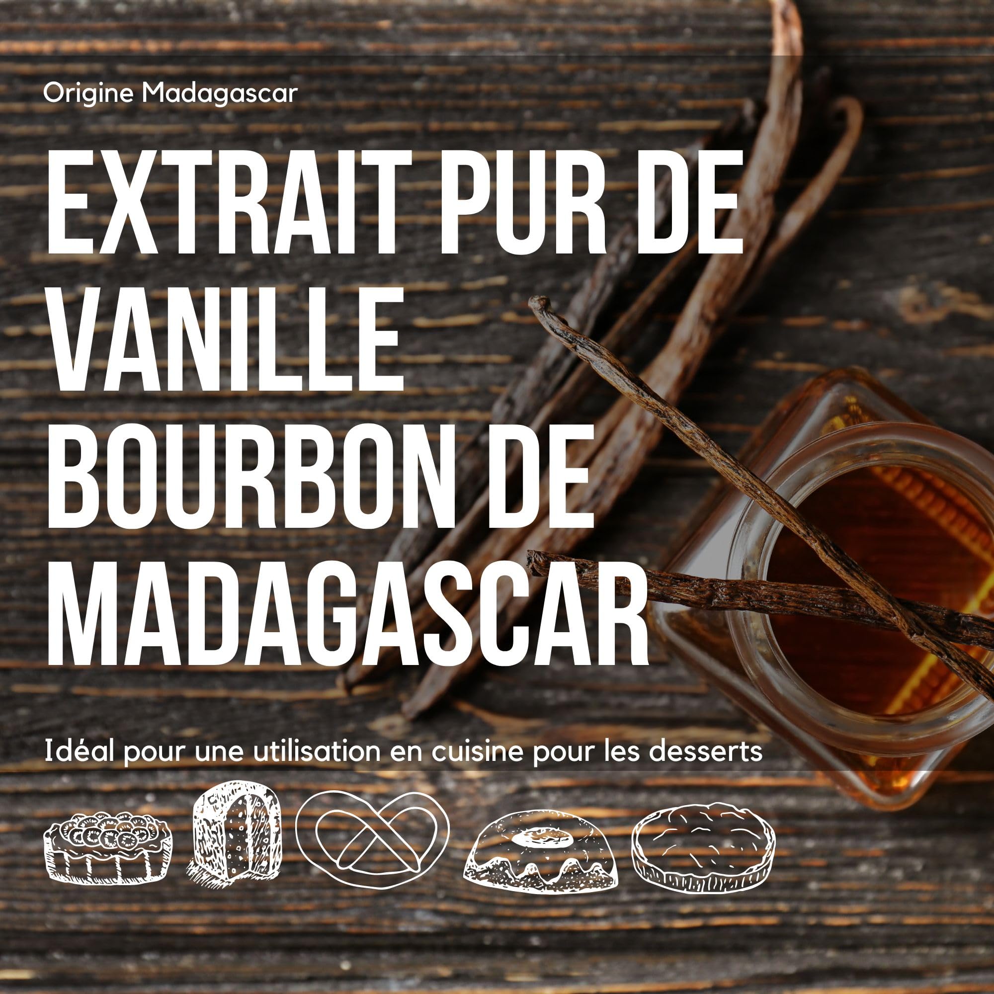 Arôme de Vanille, Extrait pour la Cuisine et la Pâtisserie, Grand Format de 100 ml, Vanille Bourbon de Madagascar, Extrait Naturel avec de l'Alcool, Sans Sucre, Sans Gluten.