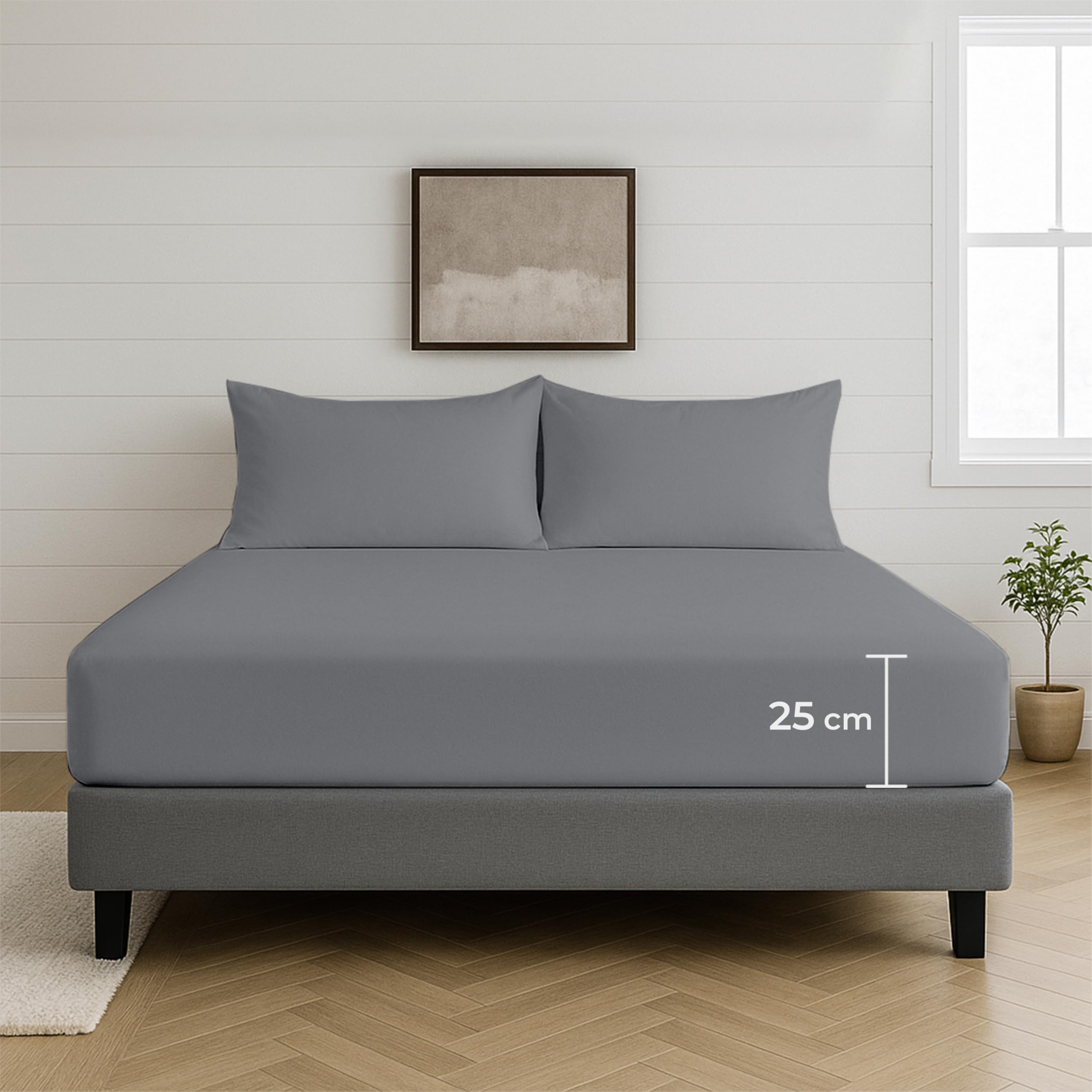 Egypto 100% Microfibre Silver Small Double Fitted Sheet – 25cm Deep Fitted Sheet with Elasticated Corners – Ultra Soft, Skin Friendly Bedsheet & Durable Bottom Sheet (Silver – 122cm x 190cm)