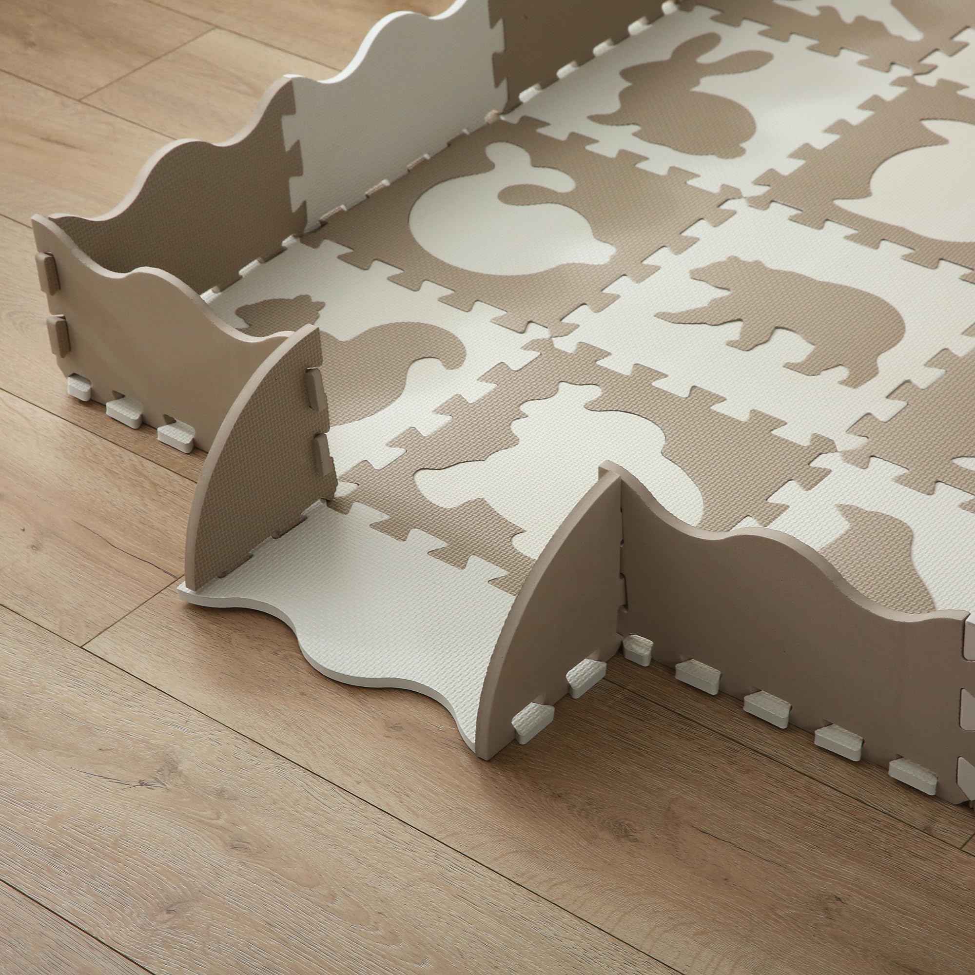 Kindermatte Puzzlematte Kind Play Mat for Floor Interlocking Eva Foam Puzzle Mat Krabbeldecke FüR Tiermuster drucken Krabbelmatte rutschfest 142×142×1cm, Tannfarbe Modell 10