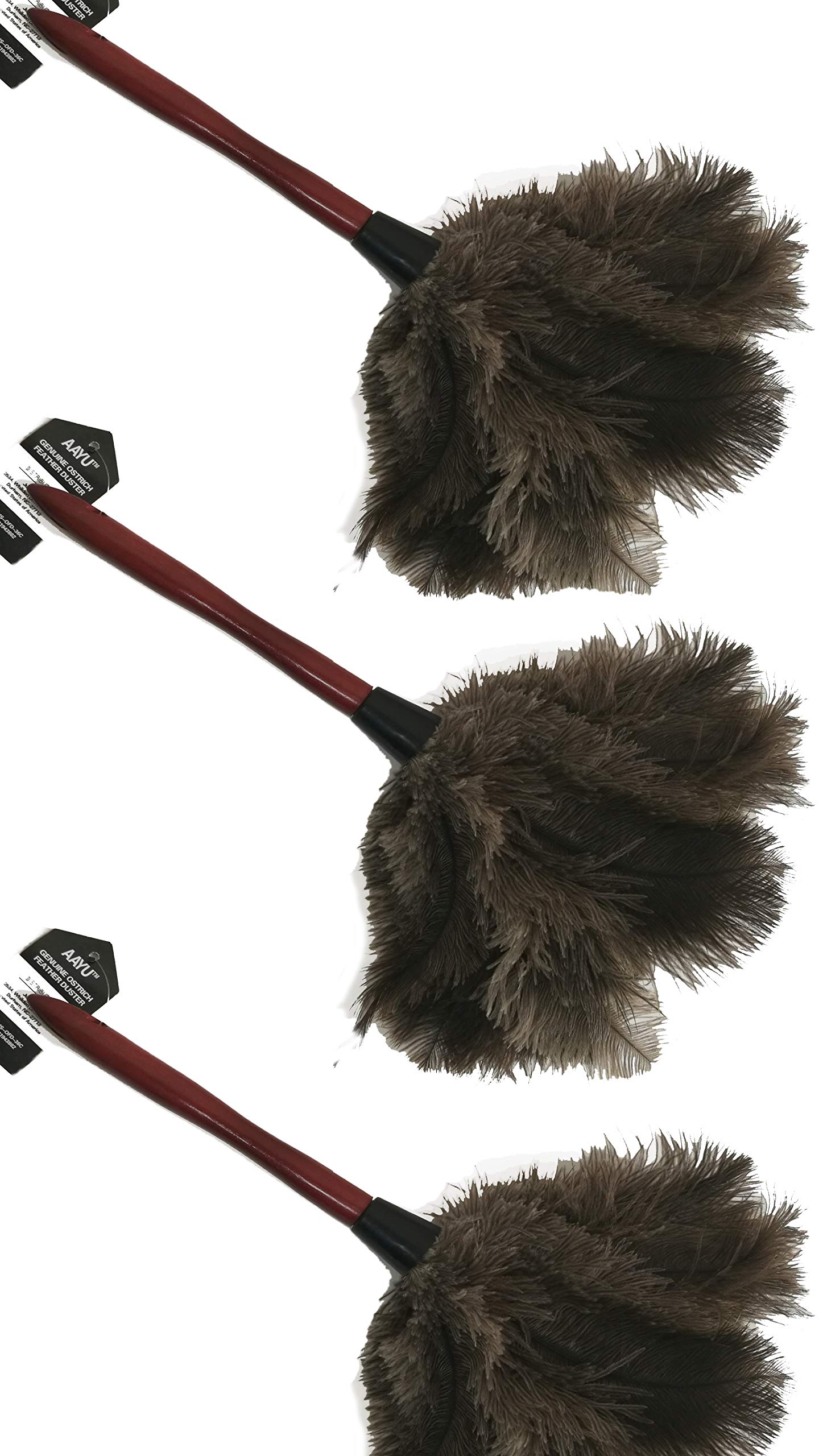 AAYU Brand 3 Pack -Premium Ostrich Feather Duster 14.5 inch Long | Natural Duster for Cleaning and Feather Moping | Genuine Ostrich Feather Duster Long Handle | Easy to Clean Dusters (36 cm X 3pk)