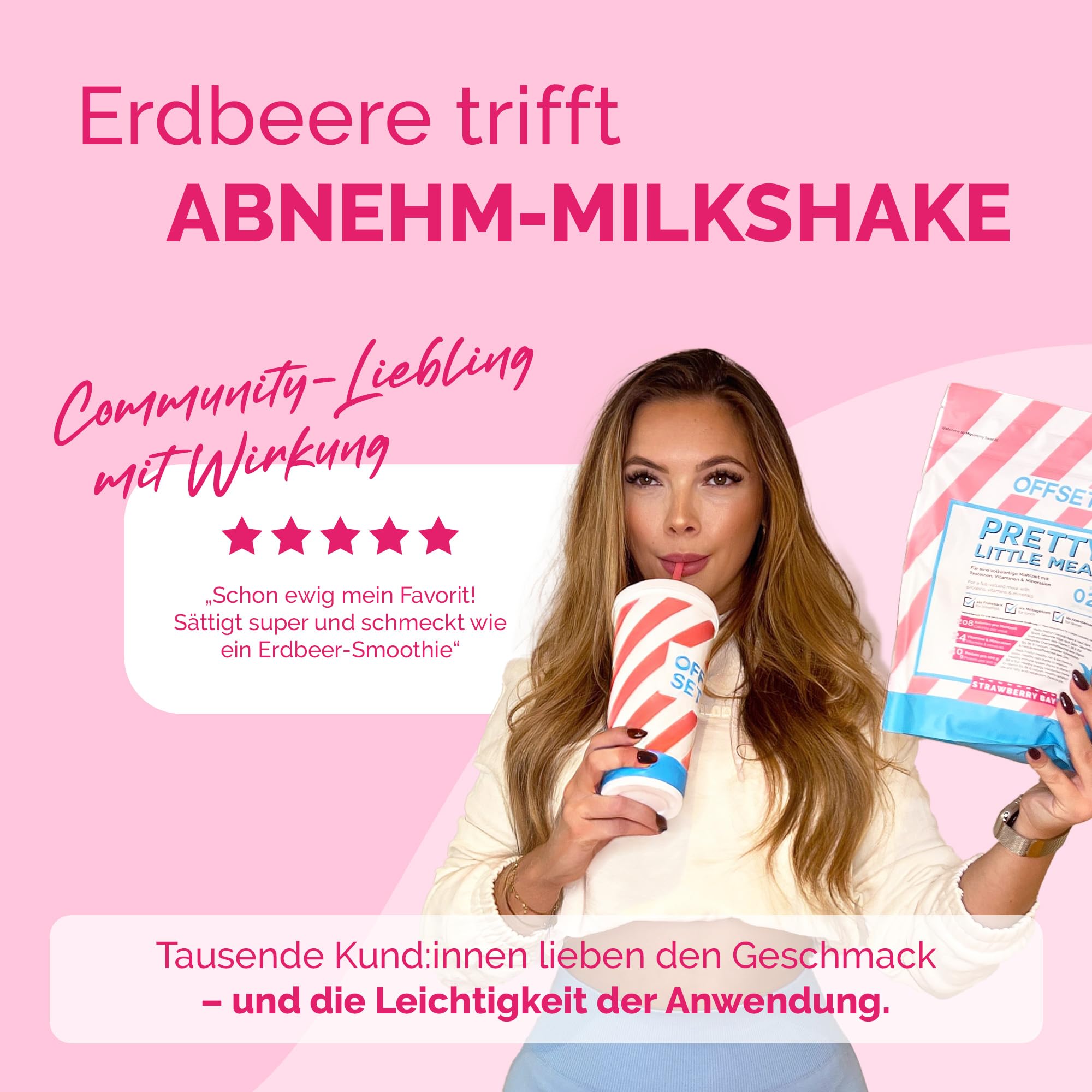 OFFSET Nutrition Abnehm Shake Strawberry Bay [nur 208 KCAL pro Shake] - 28 Portionen | Mahlzeitersatz | Diät Shake mit 24 Vitaminen & Mineralien | Glutenfreie Trinkmahlzeit