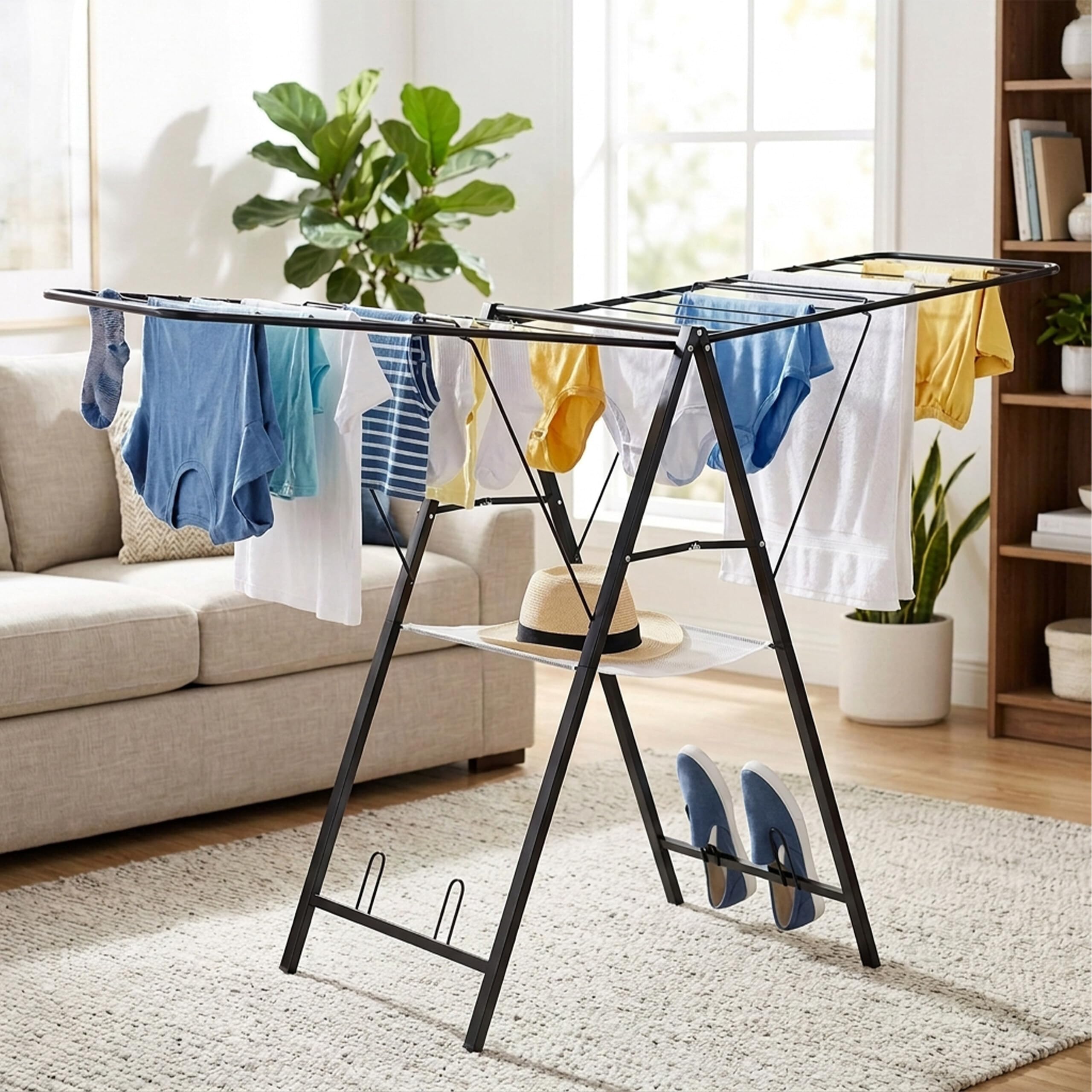 Relaxdays Stendibiancheria pieghevole in metallo, nero | HxLxP: 104,5 x 171 x 58 cm, 2 bracci regolabili