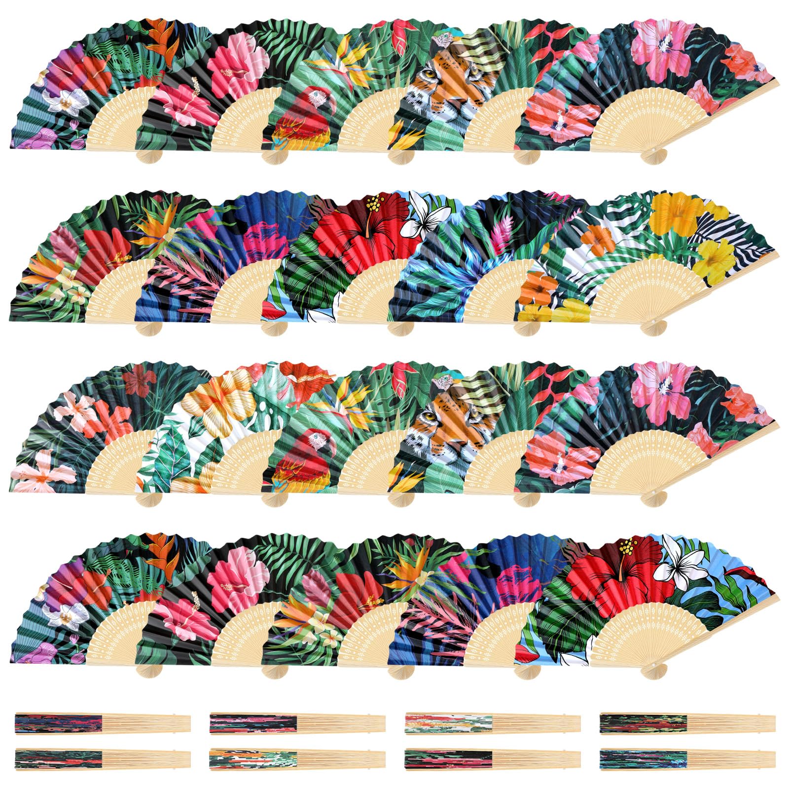 Karenhi 60 Pcs Havana Nights Folding Fans Bulk Hibiscus Tropical Folding Cuban Hand Held Fans Havana Nights Party Decorations for Hawaiian Luau Wedding Party Supplies
