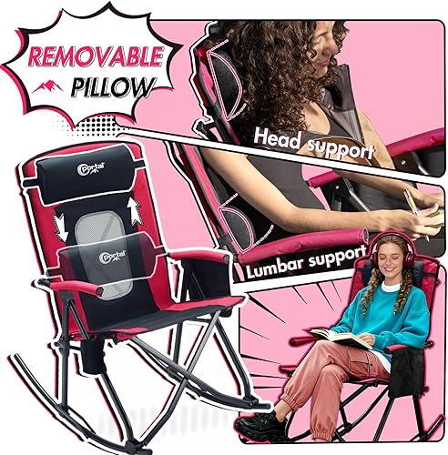 Miniatura 5 de PORTAL Silla mecedora plegable de gran tamaño para acampar, portátil, para exteriores, con respaldo alto, reposabrazos duros, bolsa de transporte,