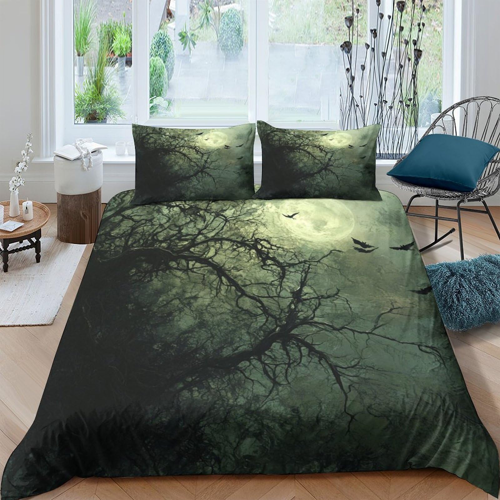 Ctjqhvkz Style-7 3D Printed Forest Night Fitted Sheet Microfiber Soft Green Shadow Mattress Cover For Bedroom Dorm Dustproof Easy Care Decor Single（135X200cm）