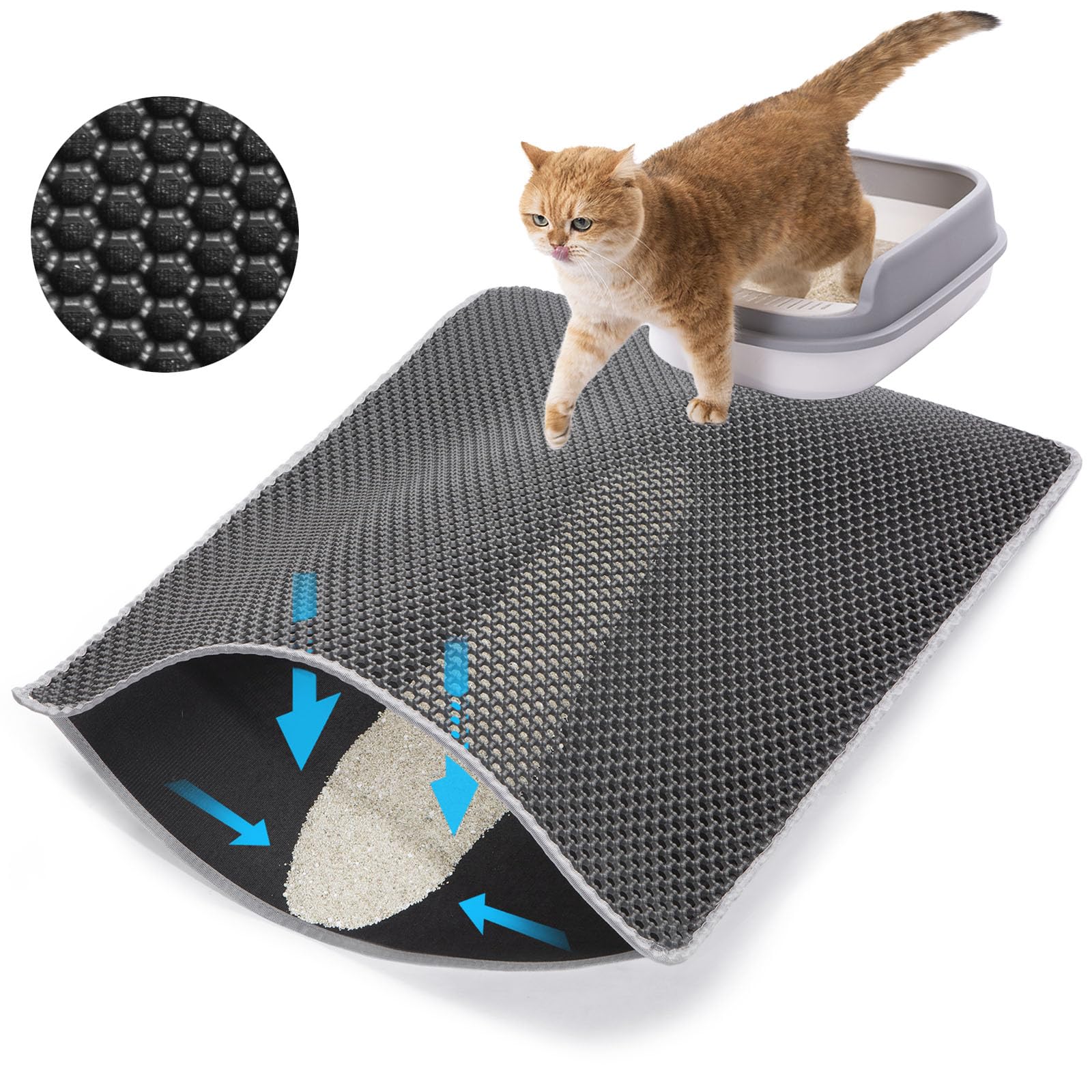 Cat Litter Mat Litter Trapping Mats 25x16 Cat Litter box Mat for Floor 2 Layer Honeycomb Pet Litterbox