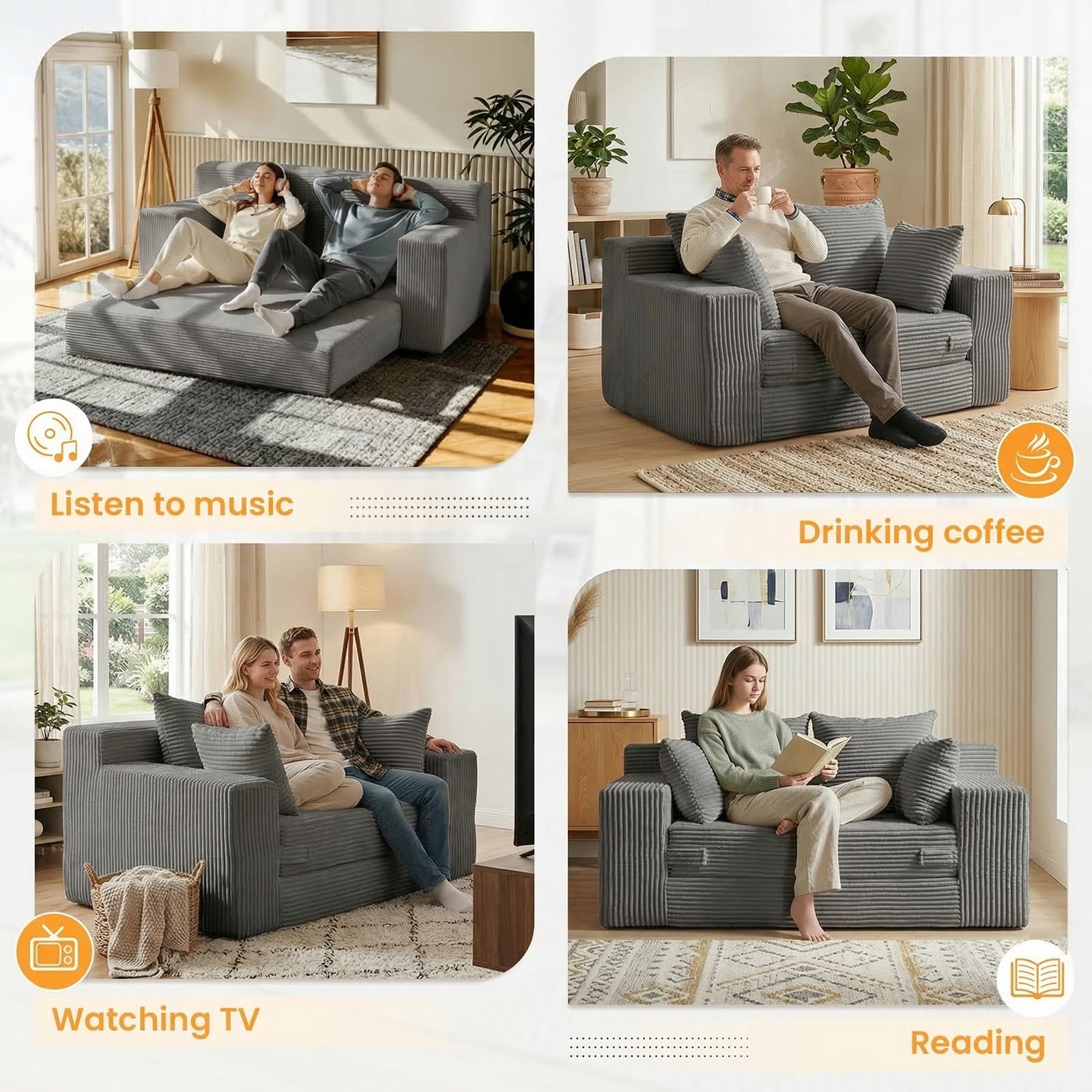 The Best Murphy Bed With Couch Alternatives in 2026 6 Winzon Boneless Loveseat, 3 in 1 Convertible Sofa Bed Sleeper Sofa Floor Futon B - product photo