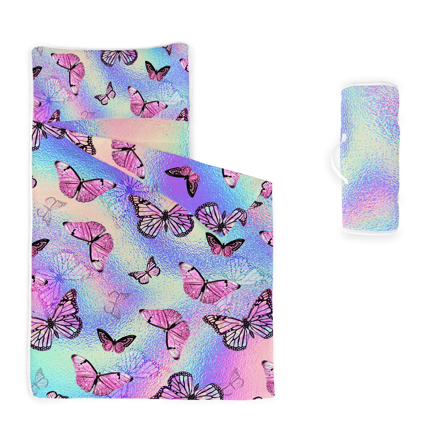 HOSIMA Nap Mat -Purple Pink Butterfly Sleeping Bag with Removable Pillow - Daycare and Sleepovers Preschool Kindergarten Bedding Set(Pink Butterfly Standard) โ image 1