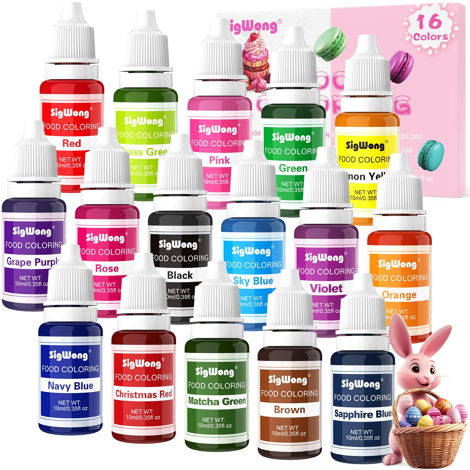 Food Coloring Liquid - 16 Colors Vibrant Food Coloring Set, Upgraded Tasteless Food Grade Food Dye for Cake Decorating, Baking, Cookies, Icing, Slime, Easter Egg, Fondant and DIY Crafts - 10ml Bottles
