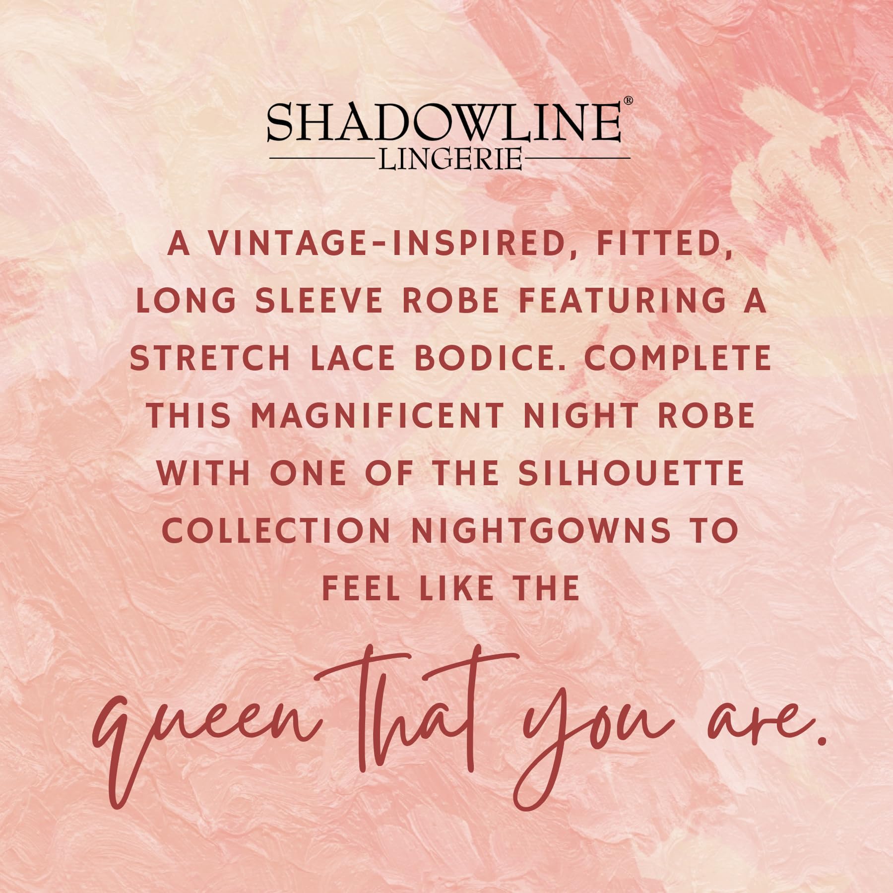 SHADOWLINE Langer, fließender Damen-Bademantel mit Knopfleiste, Seide Blumenmuster, Stretch, Spitze, Mieder, Dessous, elegante Nachtwäsche
