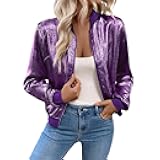 Women's Metallic Bomber Jacket Trendy Sparkly Coats for Nights Going Out Casual Spring Fall Outerwear Zip Up