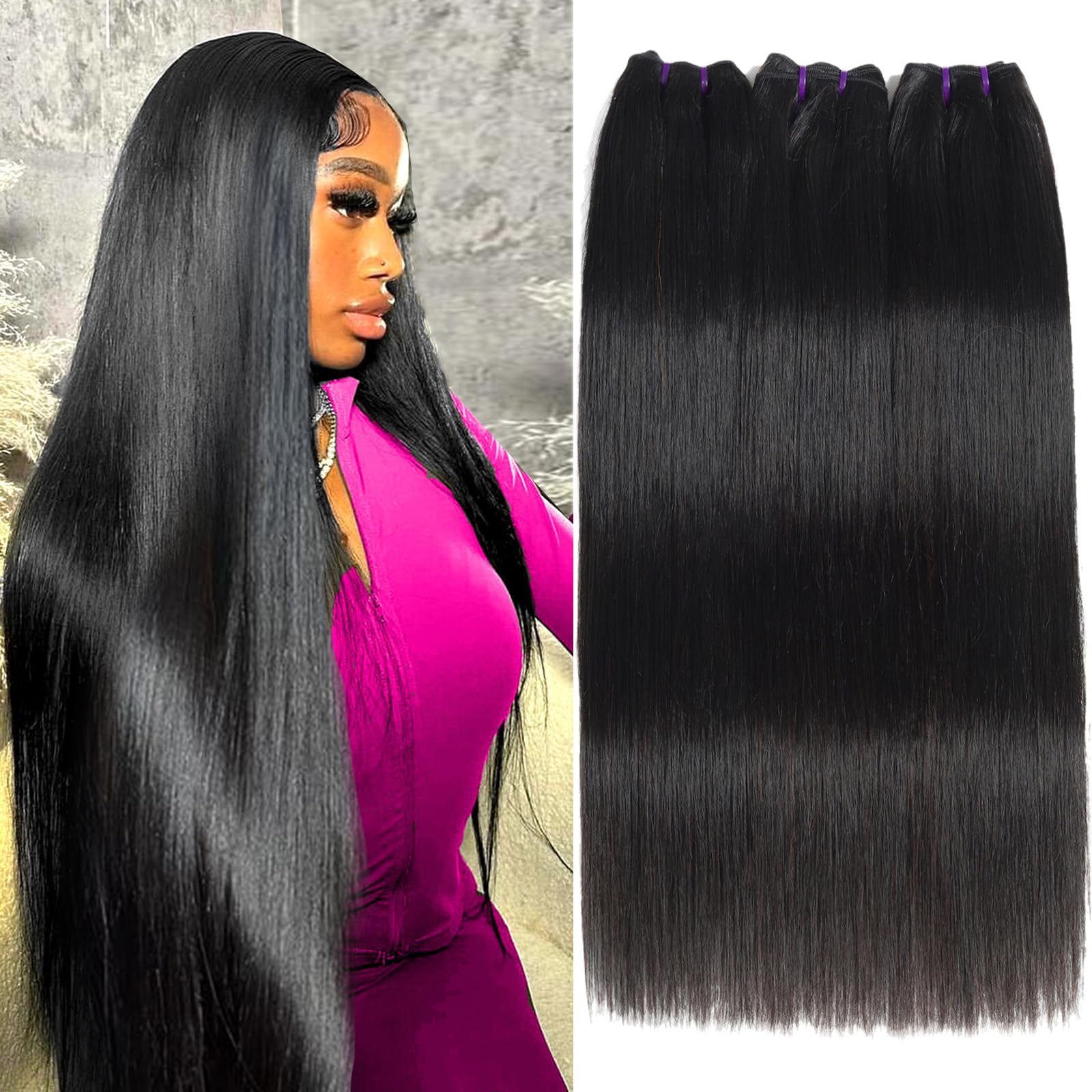 Beauty Queen 3 Bundles Human Hair Bone Straight (20 Inch) 16A Grade 100% Unprocessed Straight Brazilian Sew In Thick Virgin Hair Extensions Natural Color