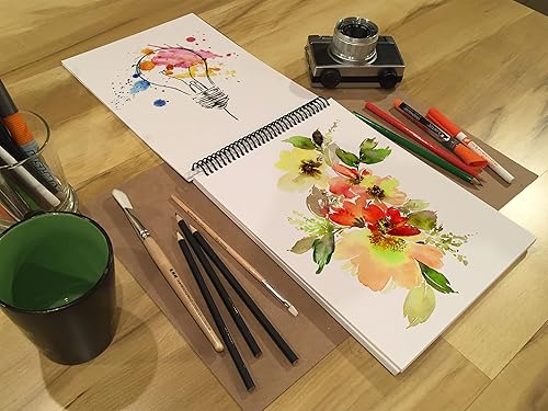 Miniatura 6 de Libro de acuarela. Cuaderno de bocetos con alambre para lápiz, tinta, marcador, carbón y pinturas de acuarela, 8.5 x 11 pulgadas (2)