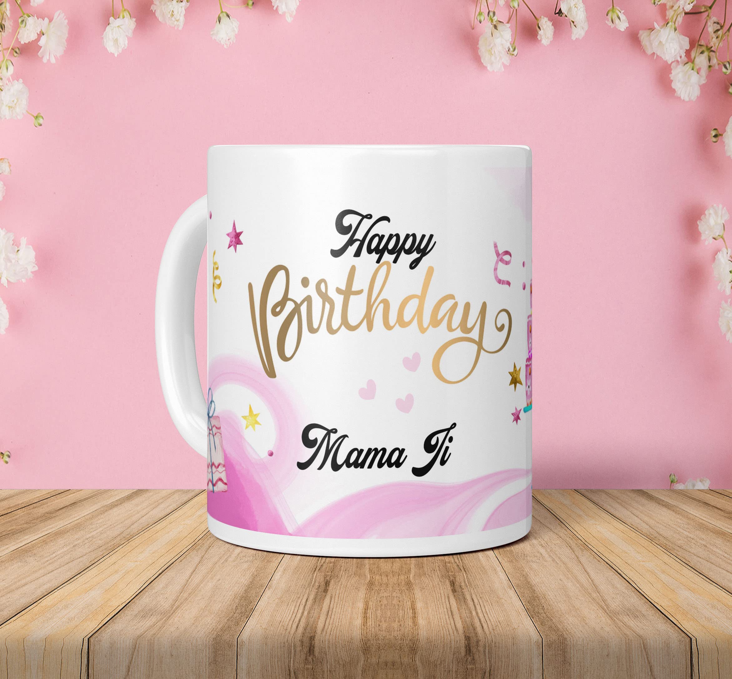 NH10 DESIGNS Happy Birthday Mama Ji Printed White Text Quote Family Name Printed Mug For Mama Ji Written Mug Birthday Gift For Mama Ji Anniversary Gift For Mama Ji Mug Gift For Mama Ji (Microwave Safe Ceramic Tea Coffee Mug- 350 ML) (HBWM 74)
