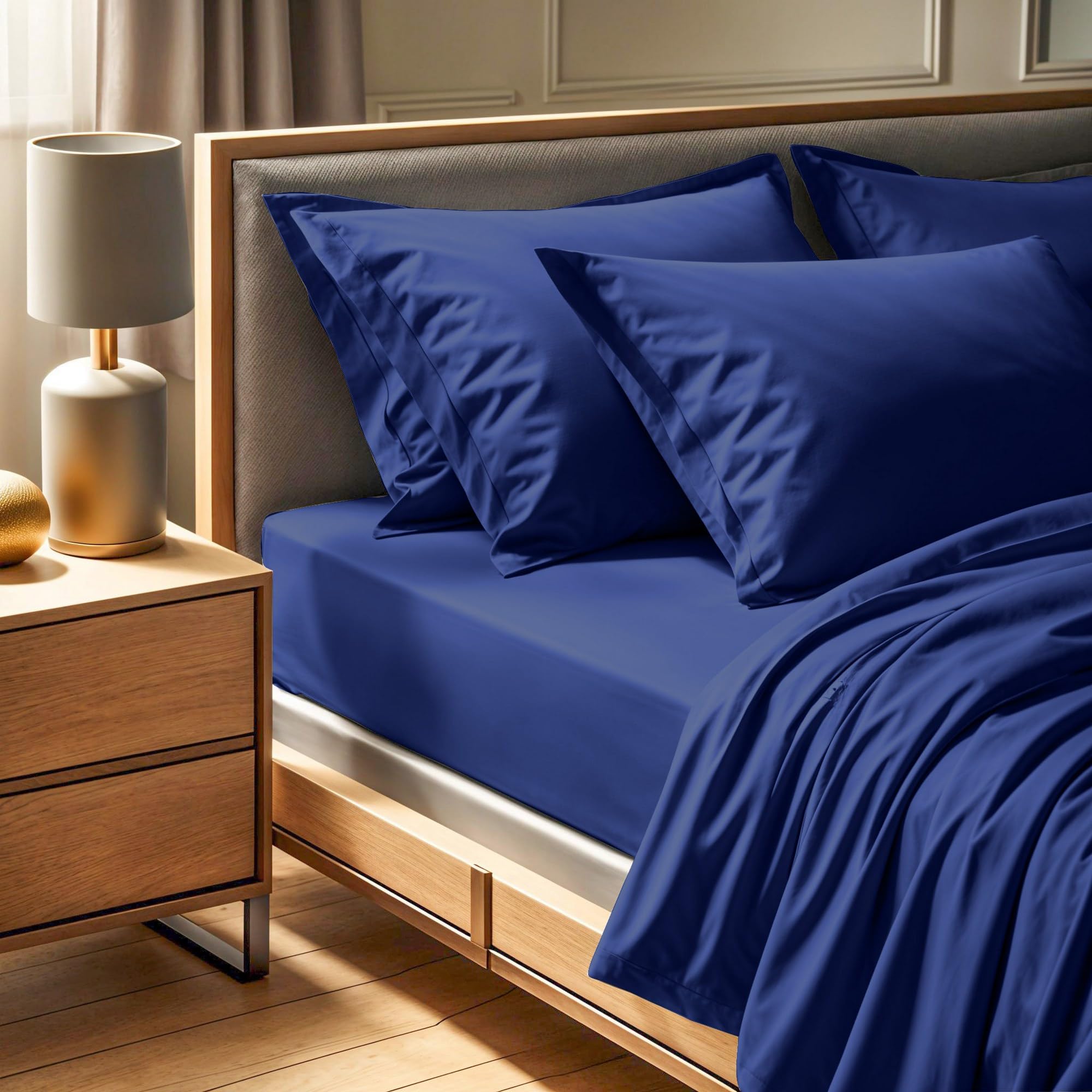 Premium Ranforce Super King Fitted Sheet (180 x 200 + 30 cm) | 100% Cotton, 155 Thread Count, Dark Blue | Machine Washable at 30°C, Soft & Durable